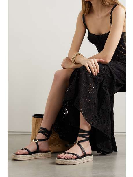 Black Ribbon Beachclub leather espadrille sandals | GIANVITO ROSSI | NET-A-PORTER