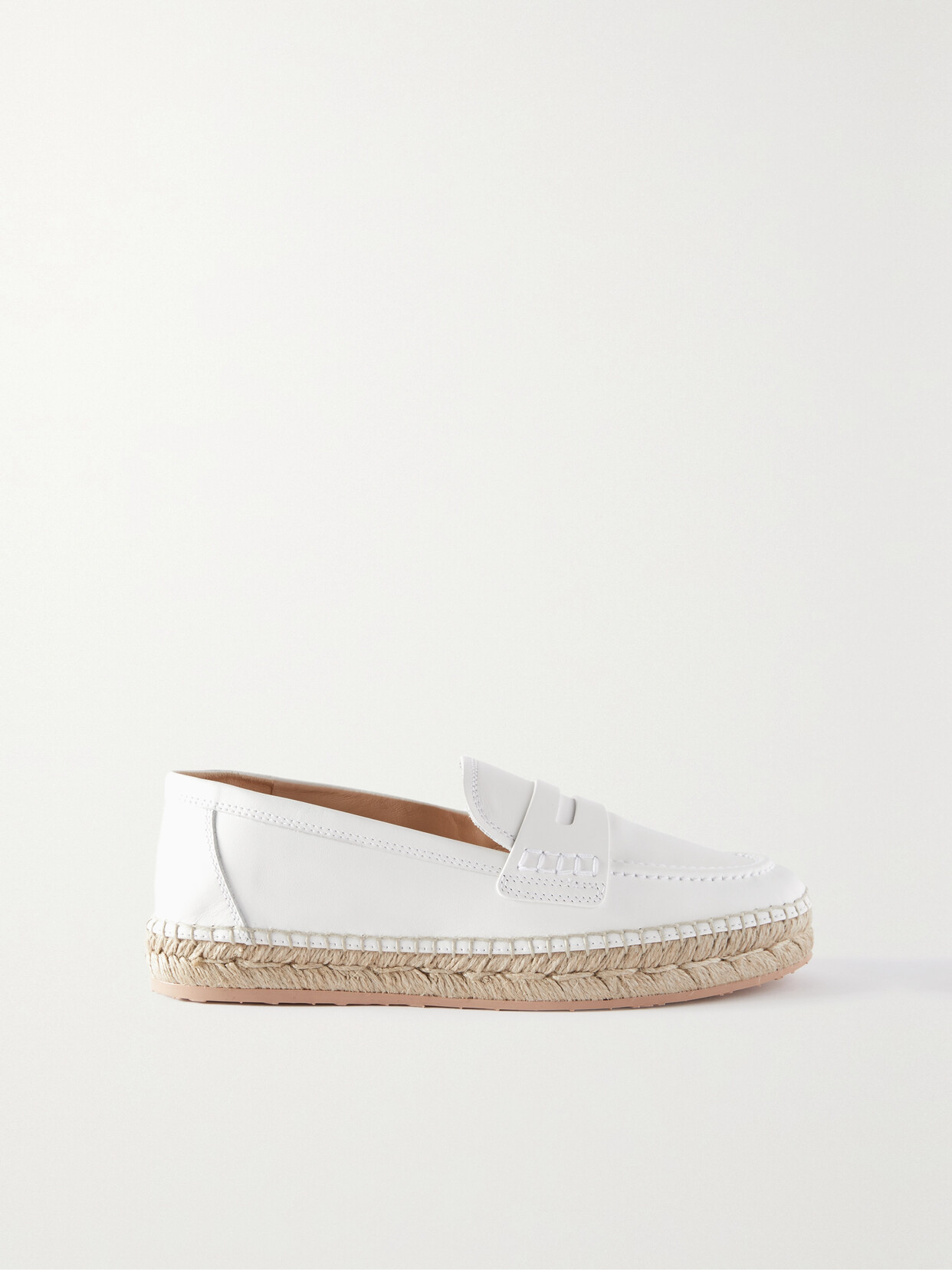 Shop Gianvito Rossi Alima Leather Espadrille Loafers In White