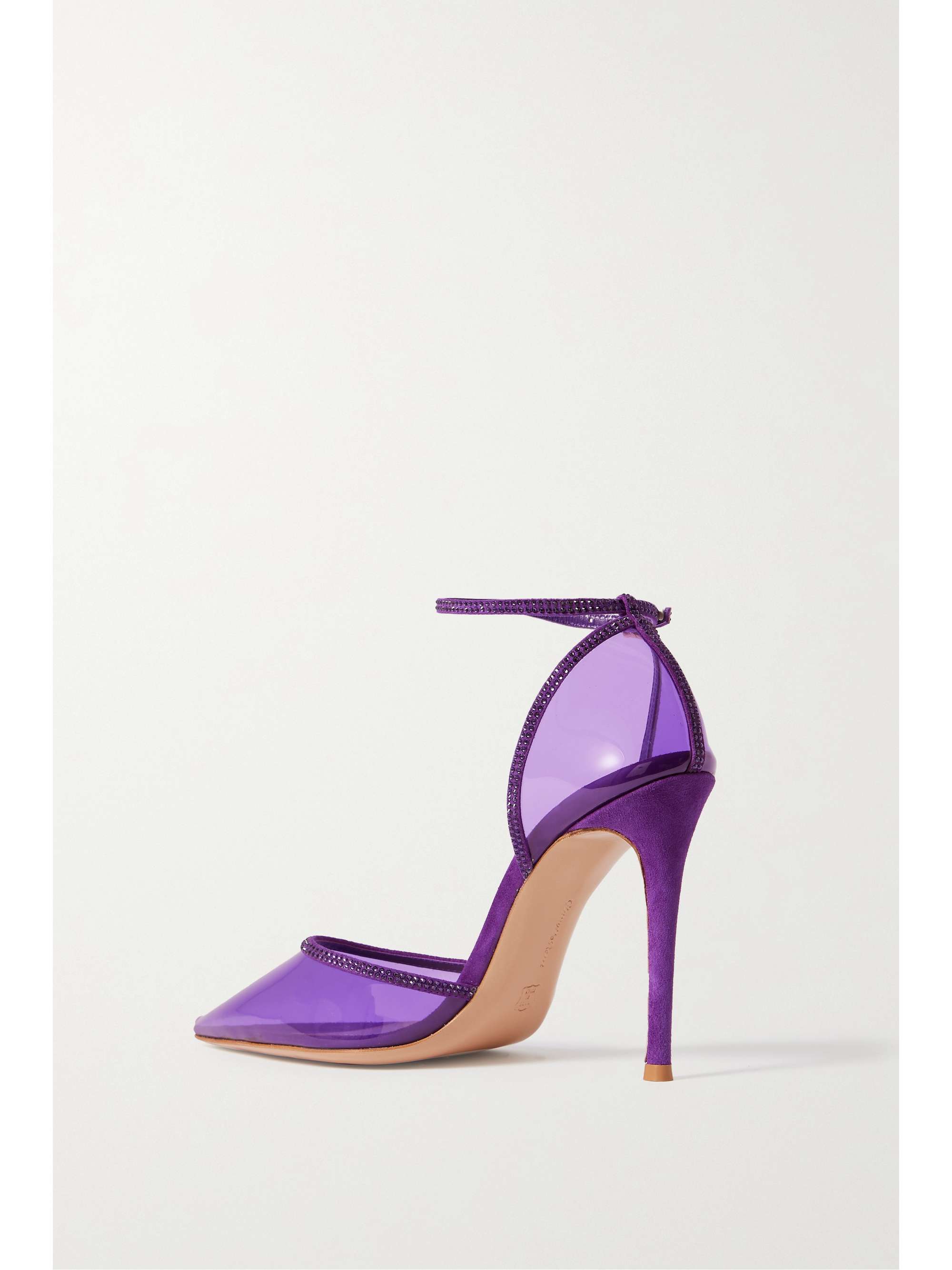 GIANVITO ROSSI 105 crystal-embellished suede-trimmed PVC pumps