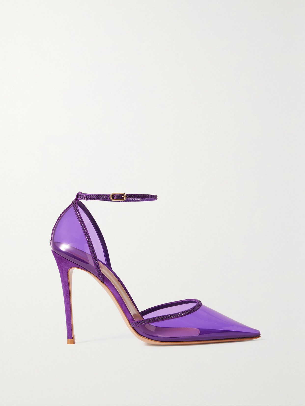 Shop Gianvito Rossi 105 Crystal-embellished Suede-trimmed Pvc Pumps In Purple