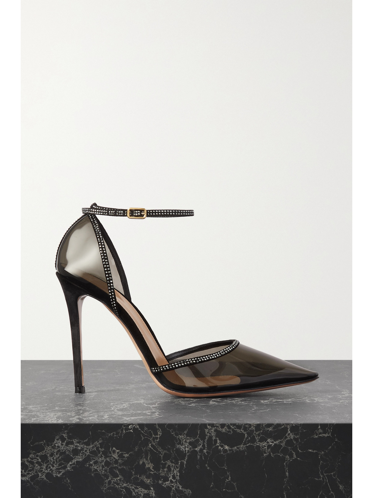 Gianvito Rossi 105 Crystal-embellished Suede-trimmed Pvc Pumps - Black