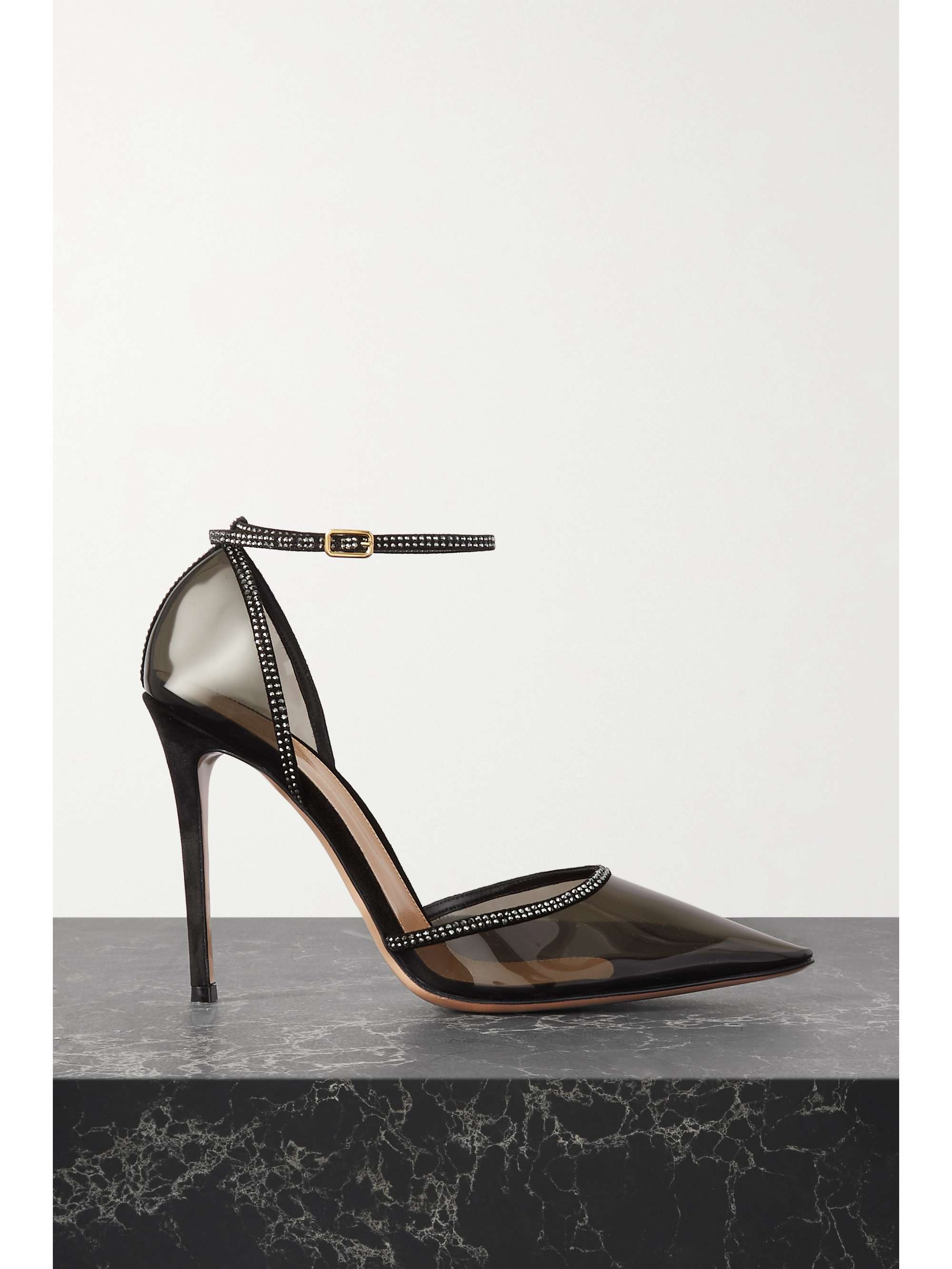 GIANVITO ROSSI 105 crystal-embellished suede-trimmed PVC pumps |  NET-A-PORTER
