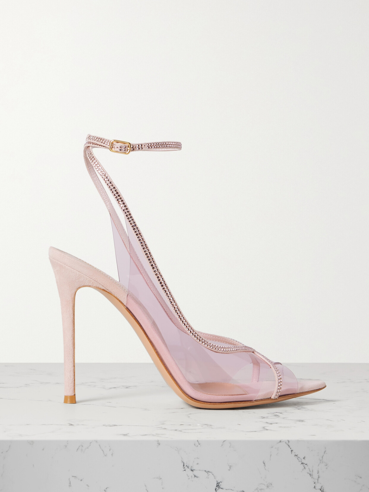 Gianvito Rossi Crystelle 105 Embellished Leather-trimmed Pvc Sandals - Pink