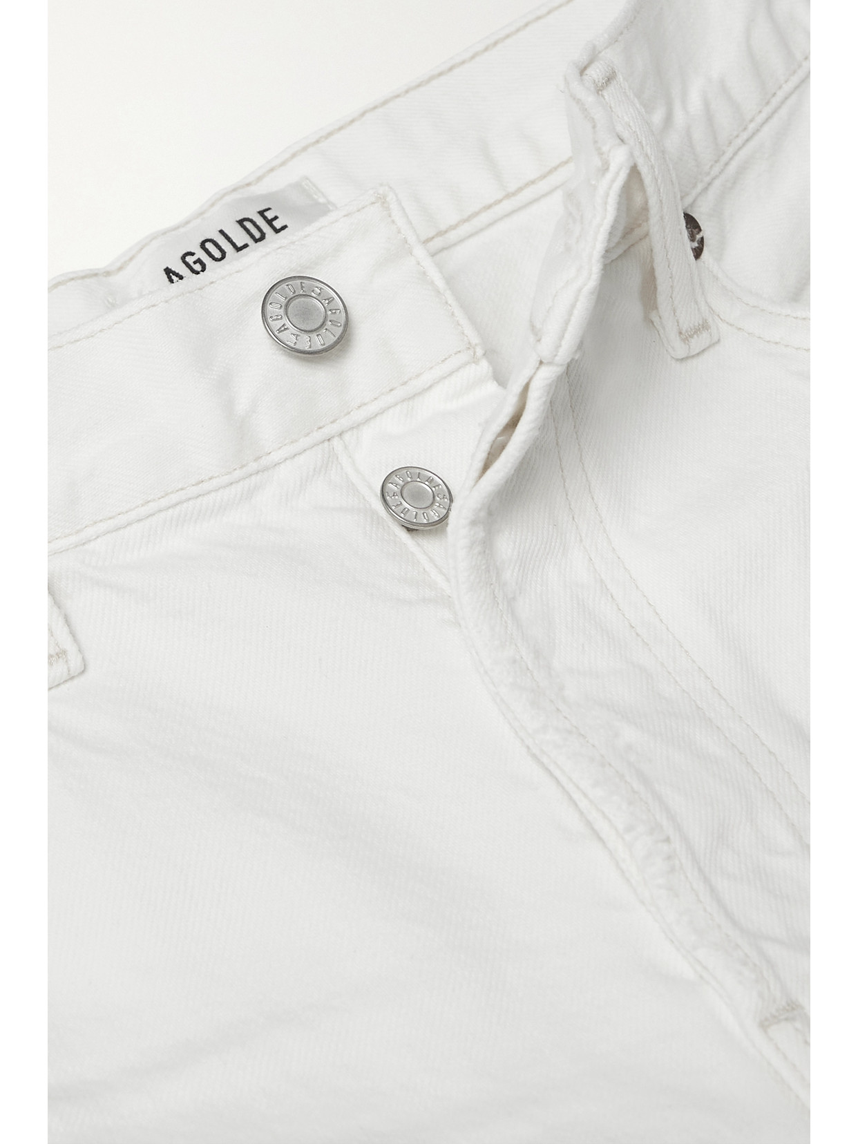 Agolde Parker Long Distressed Denim Shorts In White