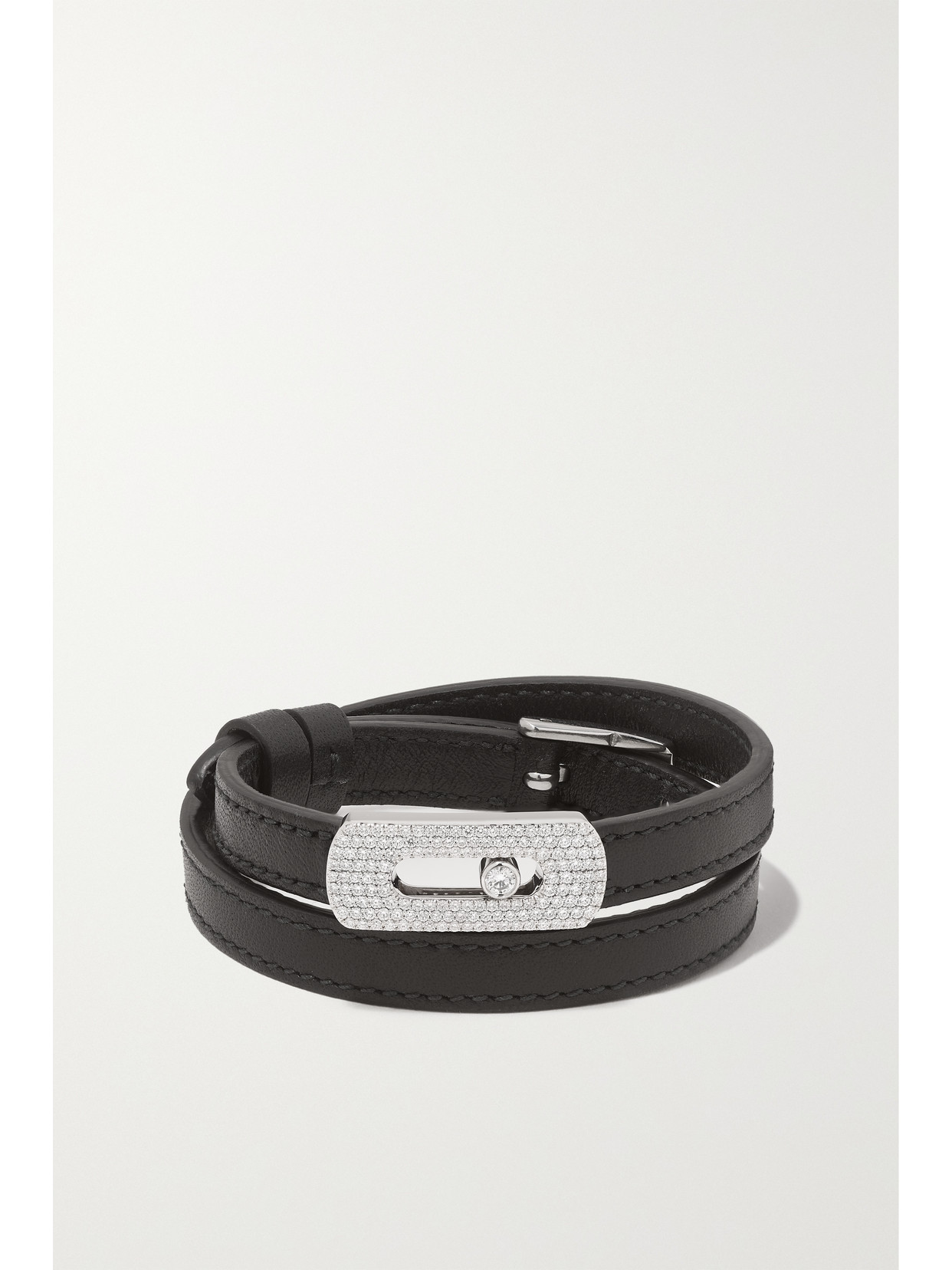 Messika - My Move 18-karat White Gold, Diamond And Leather Bracelet - Black