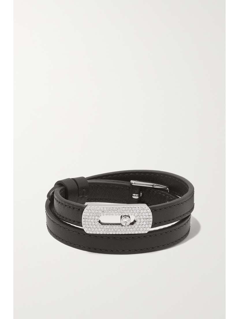 Messika My Move 18-karat White Gold, Diamond And Leather Bracelet - - One size