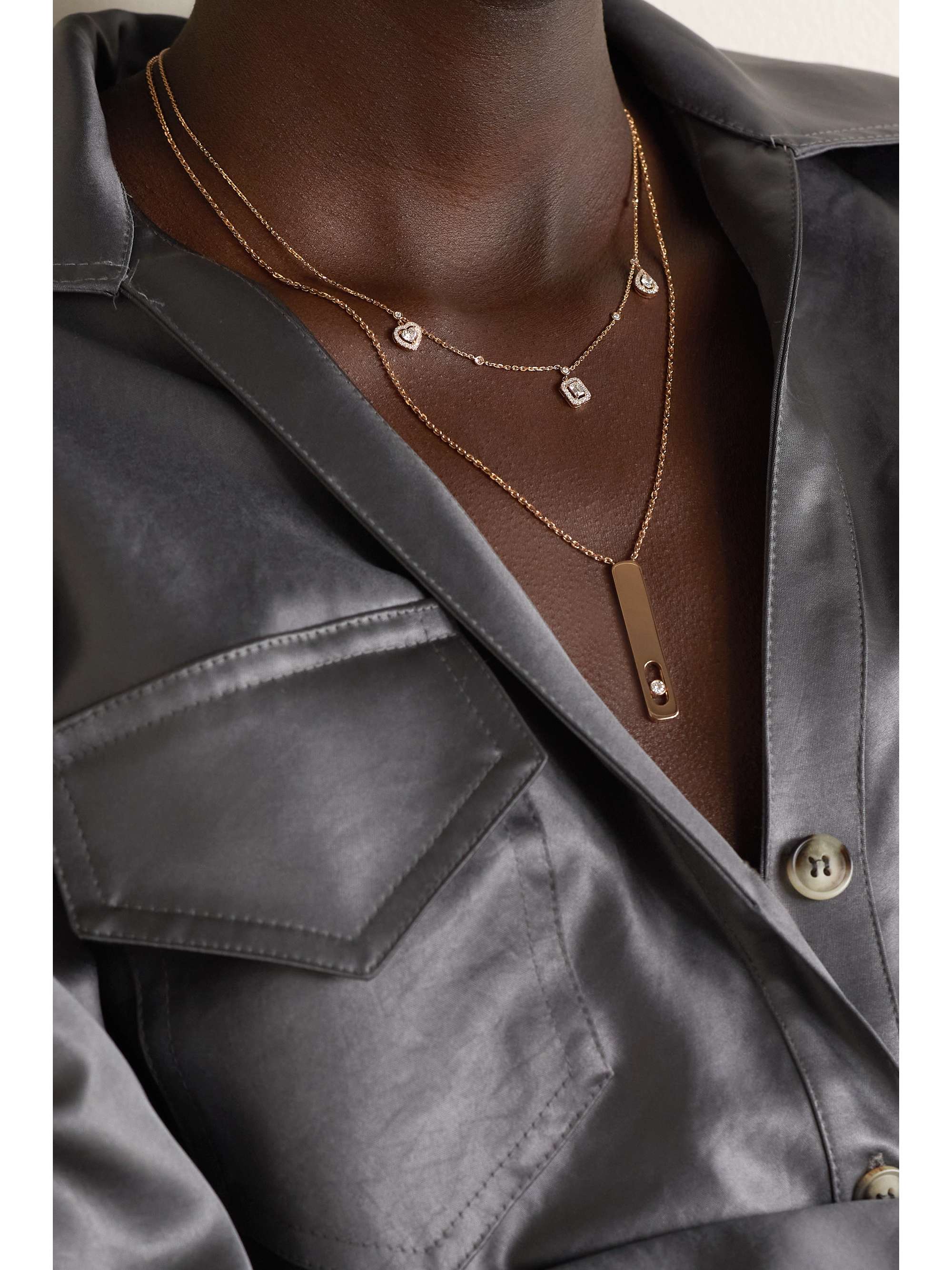 MESSIKA My Twin Trio 18-karat rose gold diamond necklace