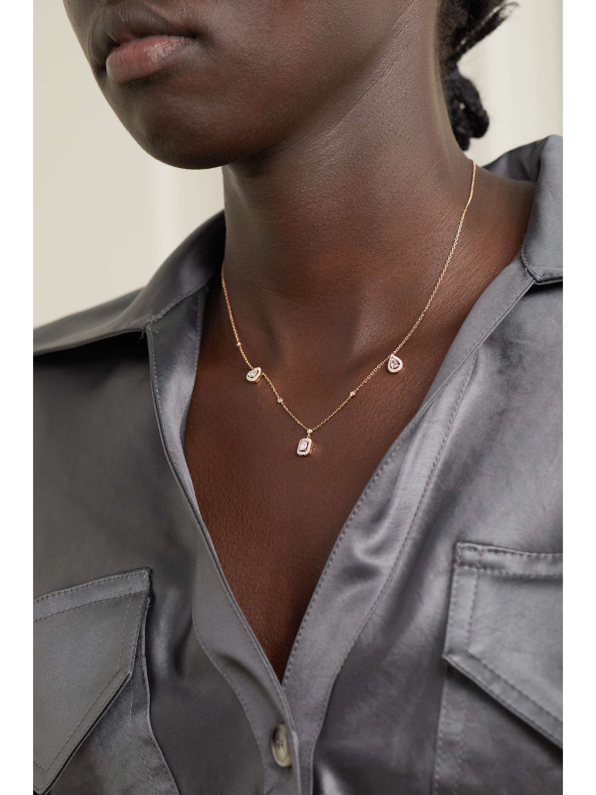 MESSIKA My Twin Trio 18-karat rose gold diamond necklace