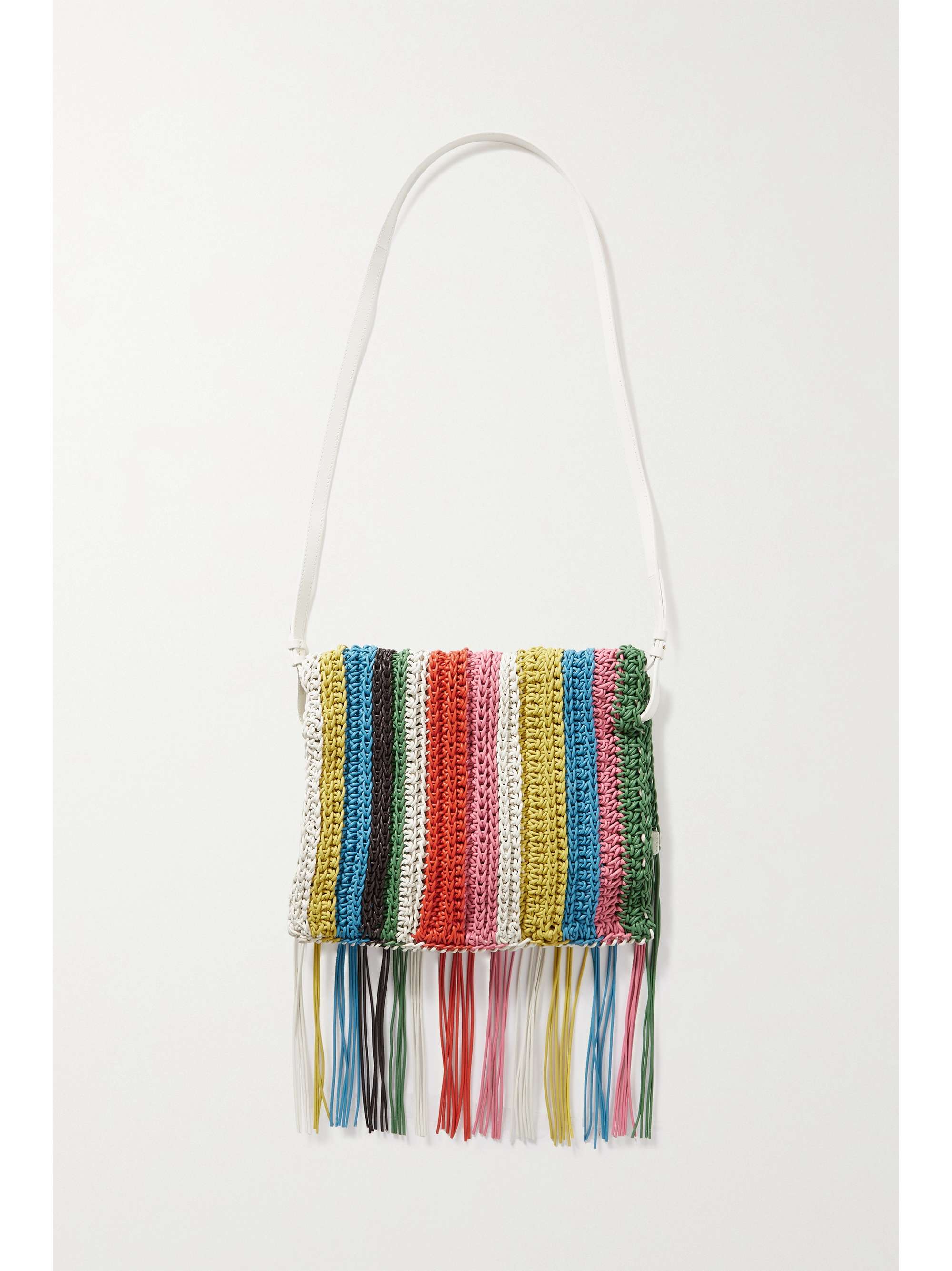 CHLOÉ Pochette en cuir macramé à rayures et à franges
