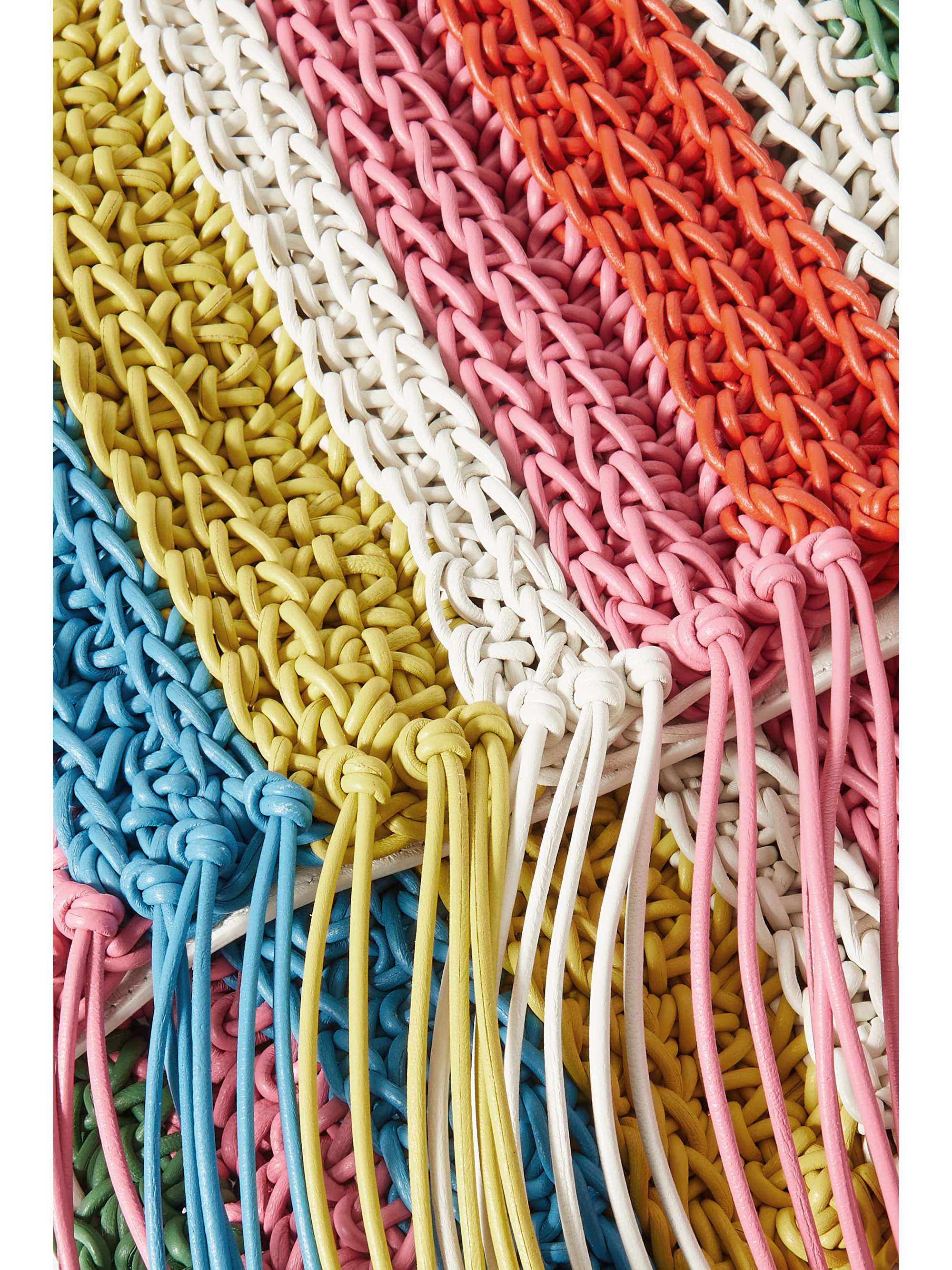 CHLOÉ Pochette en cuir macramé à rayures et à franges