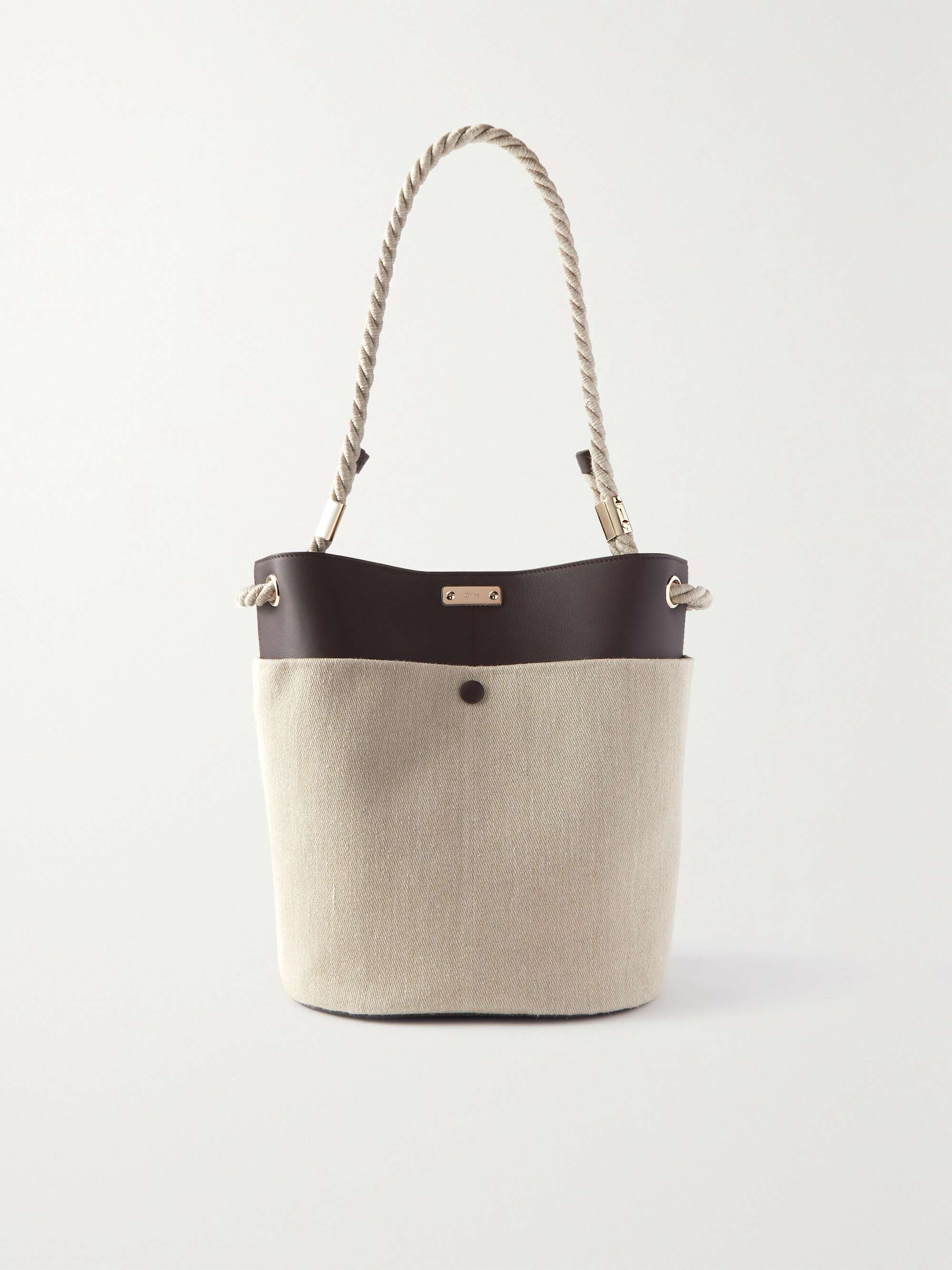 Key medium linen and leather bucket bag