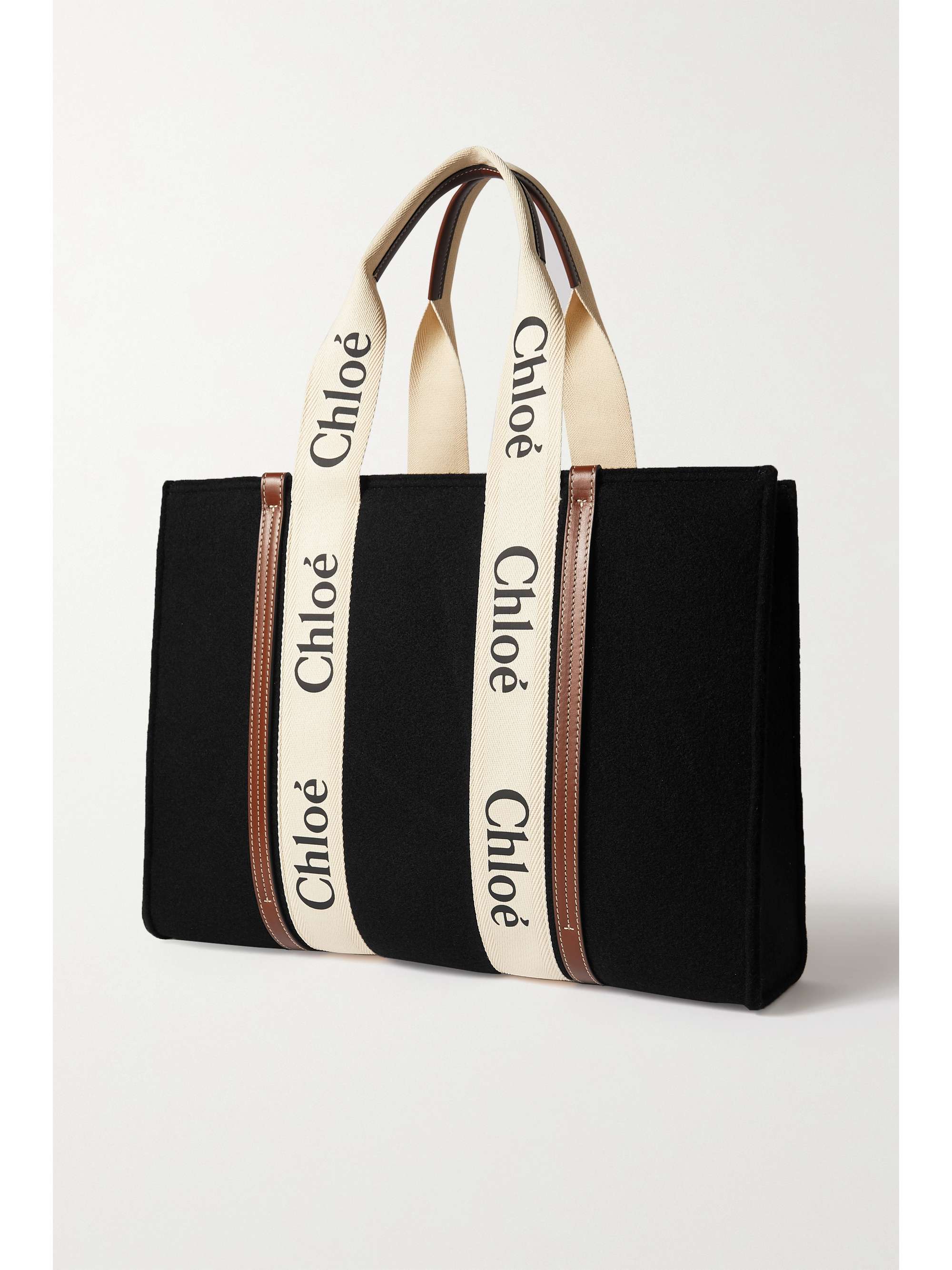 CHLOÉ Woody large leather-trimmed cotton-canvas tote