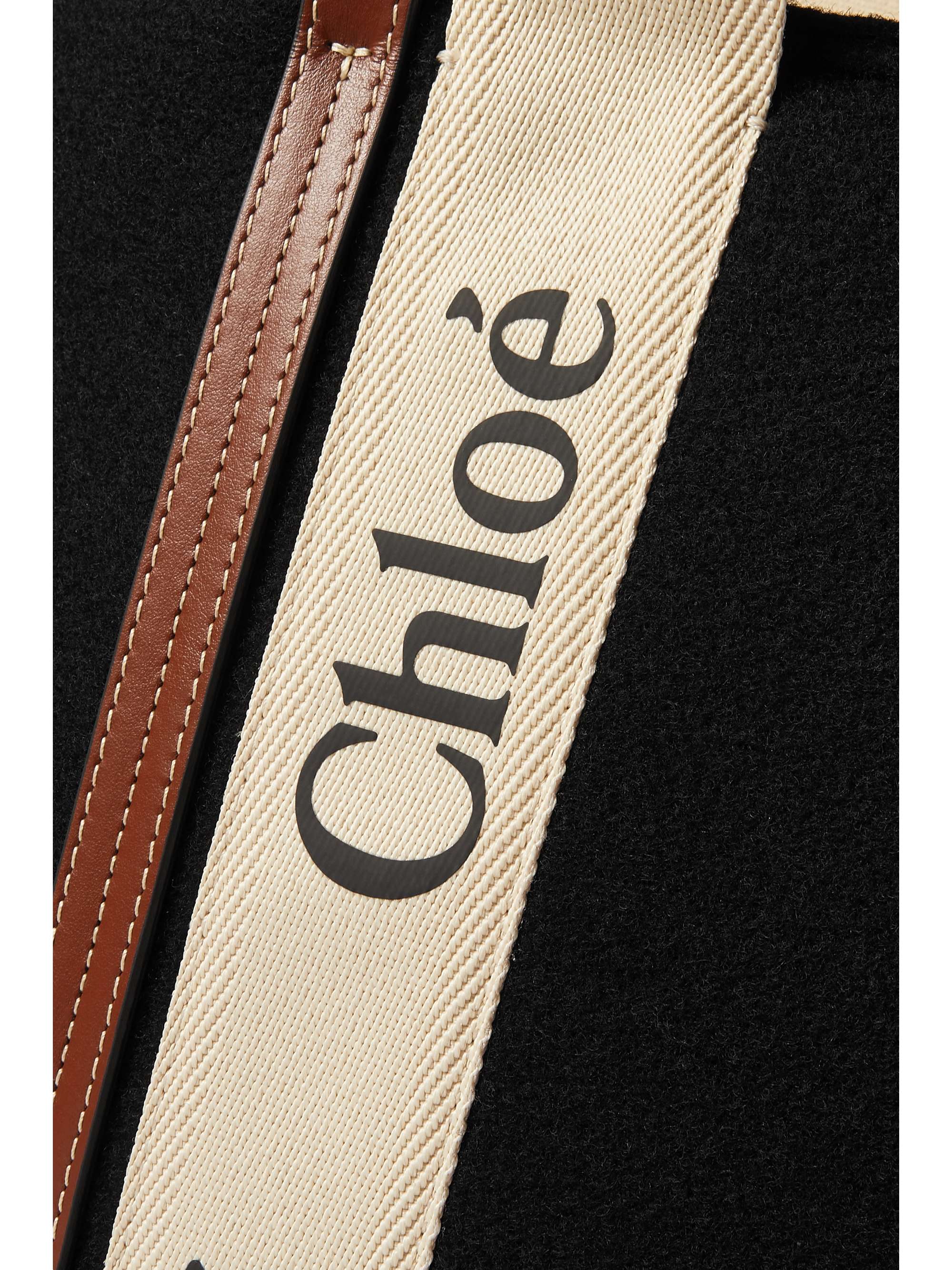 CHLOÉ Woody large leather-trimmed cotton-canvas tote