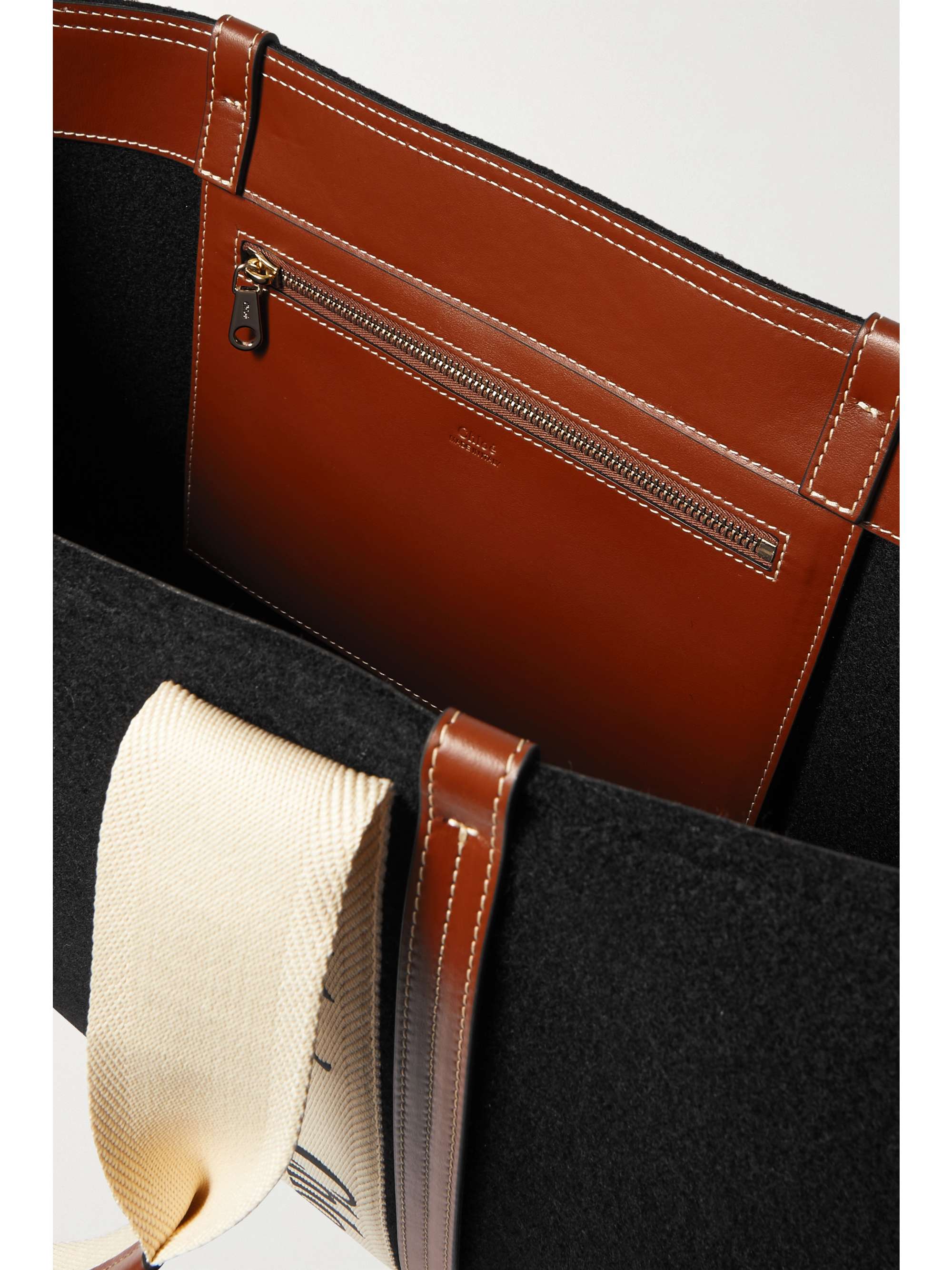 CHLOÉ Woody large leather-trimmed cotton-canvas tote