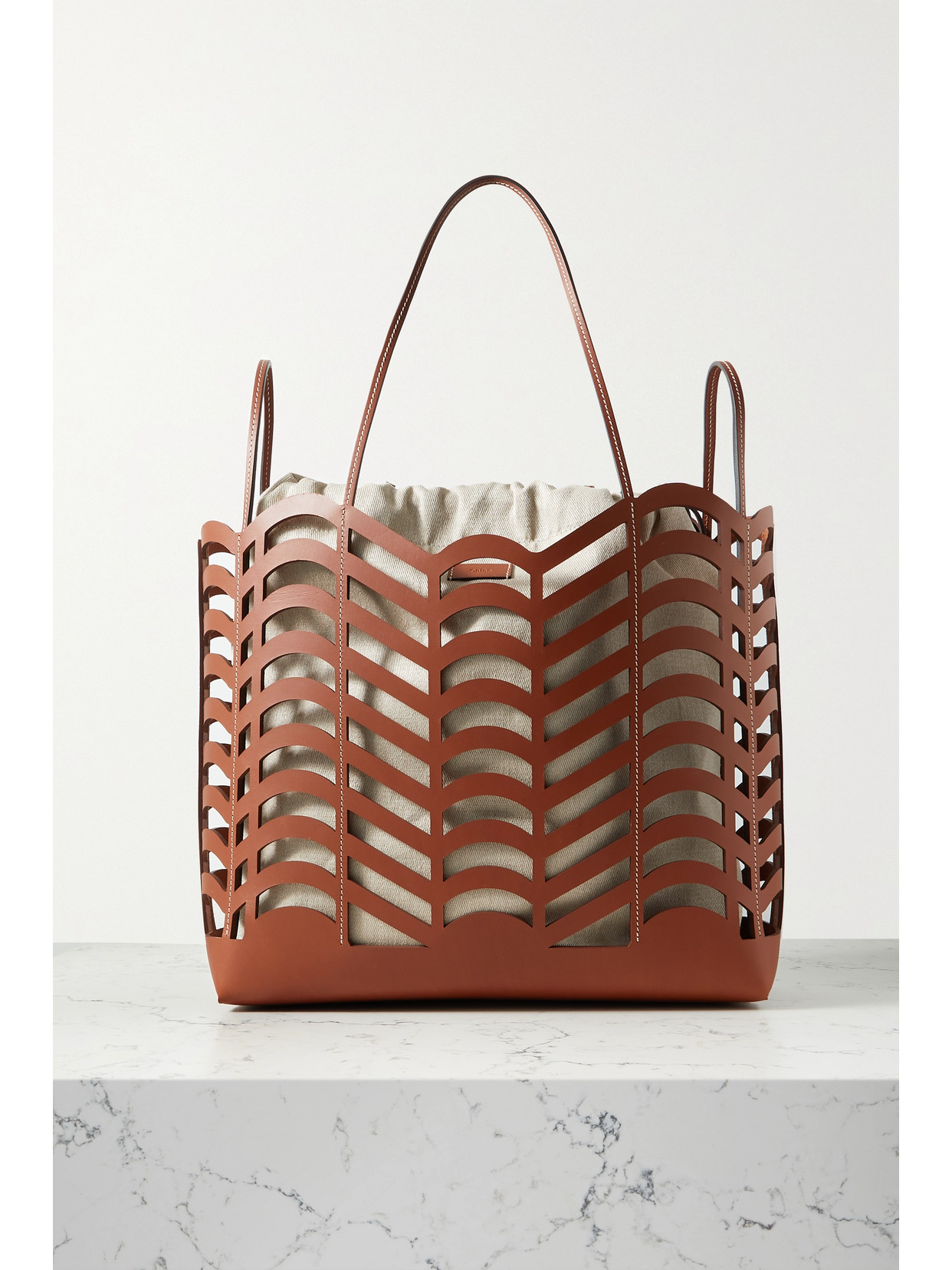 Chloé - Kayan Cutout Leather And Linen Tote - Brown - one size