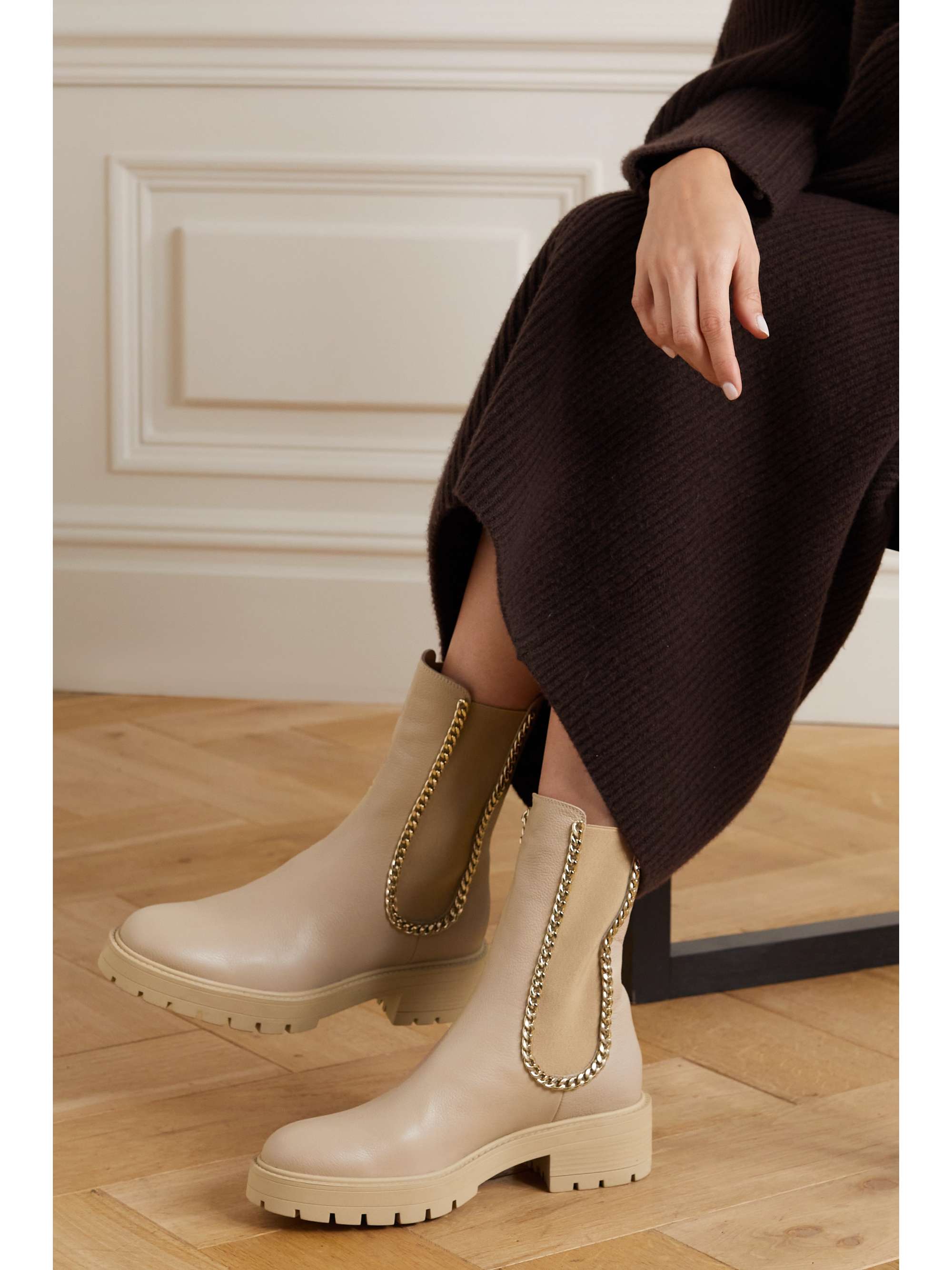 AQUAZZURA Mason chain-embellished textured-leather Chelsea boots