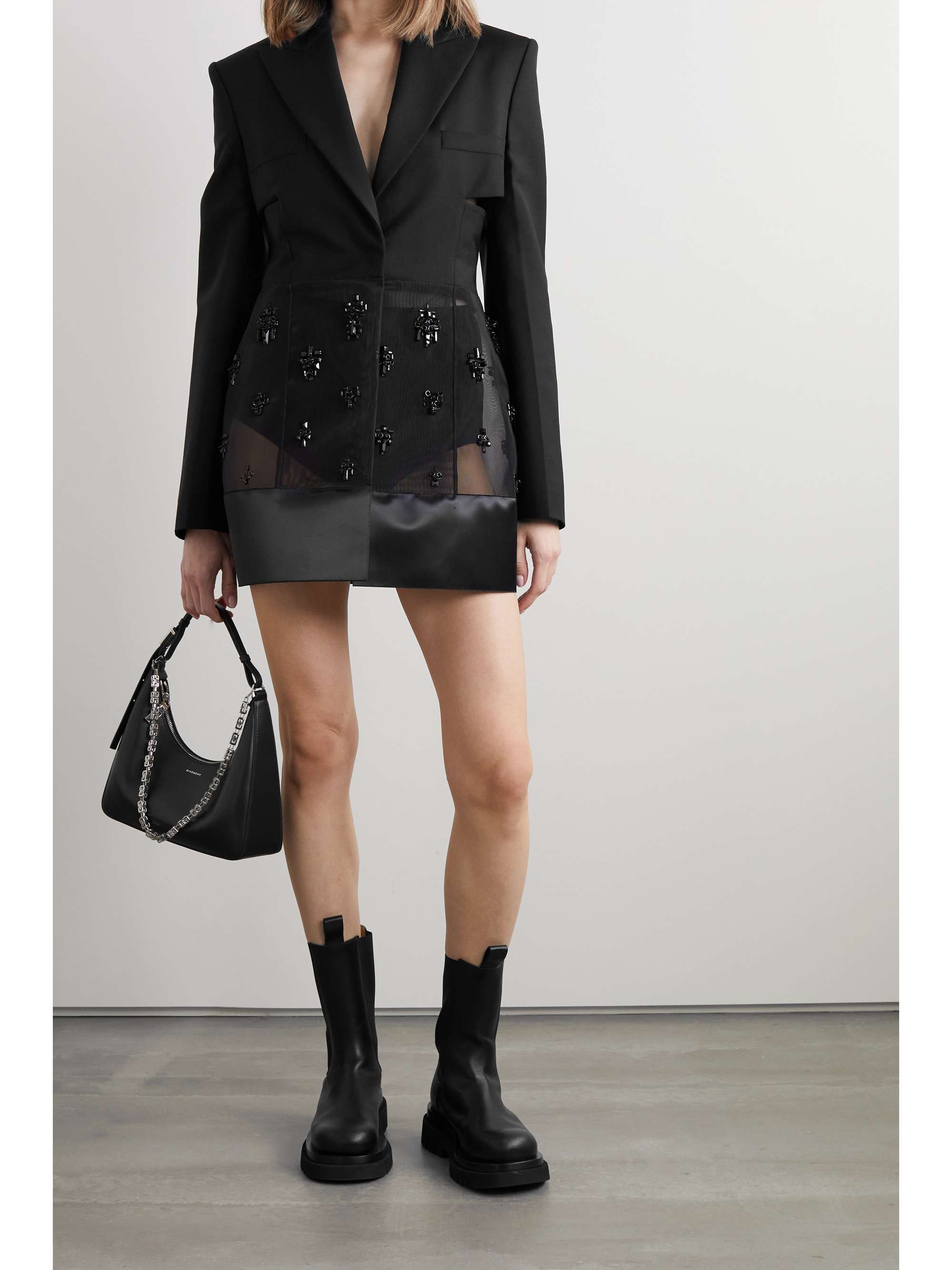 GIVENCHY Cutout bead-embellished tulle, satin and wool and mohair-blend blazer