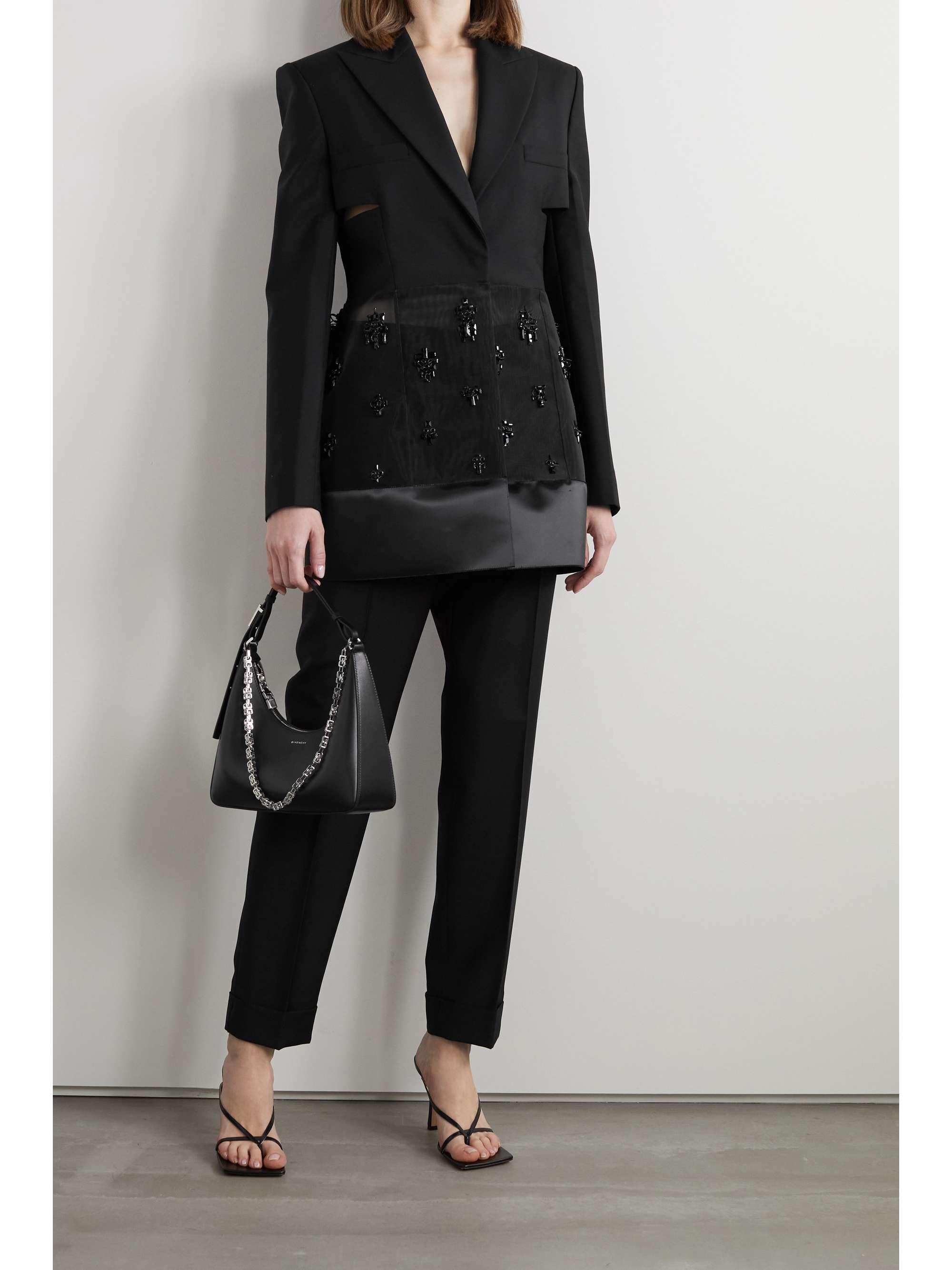 GIVENCHY Cutout bead-embellished tulle, satin and wool and mohair-blend blazer
