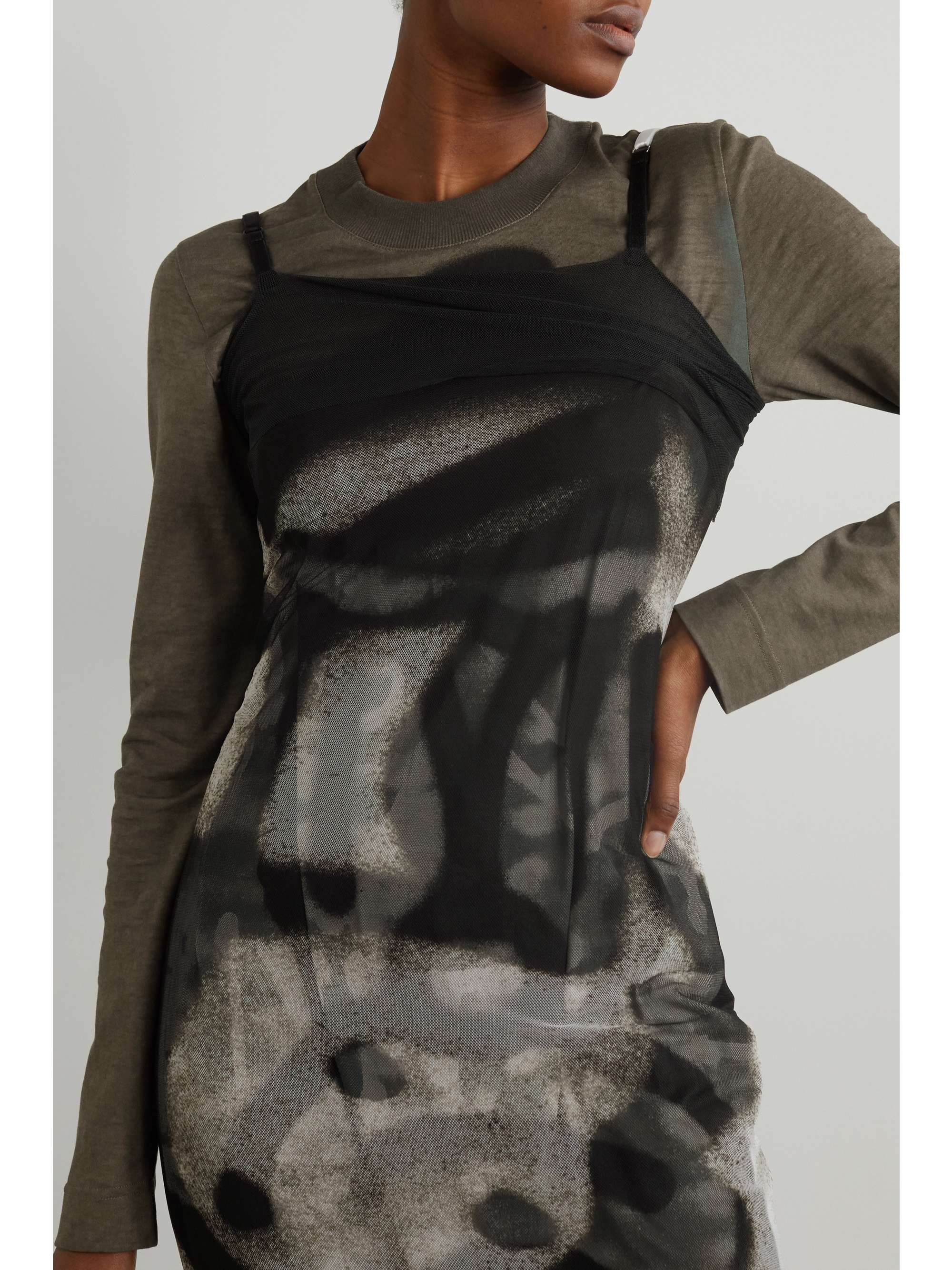 GIVENCHY Layered printed tulle and cotton-jersey midi dress
