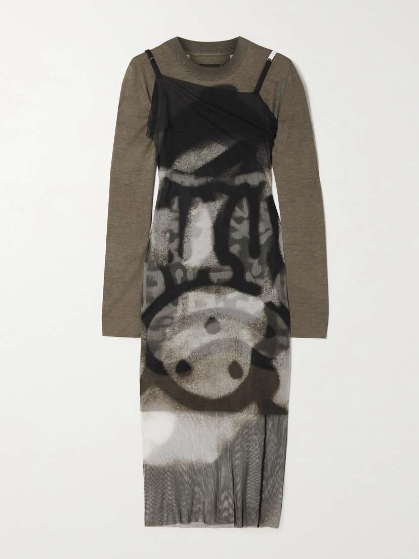 Givenchy Layered Printed Tulle And Cotton-jersey Midi Dress