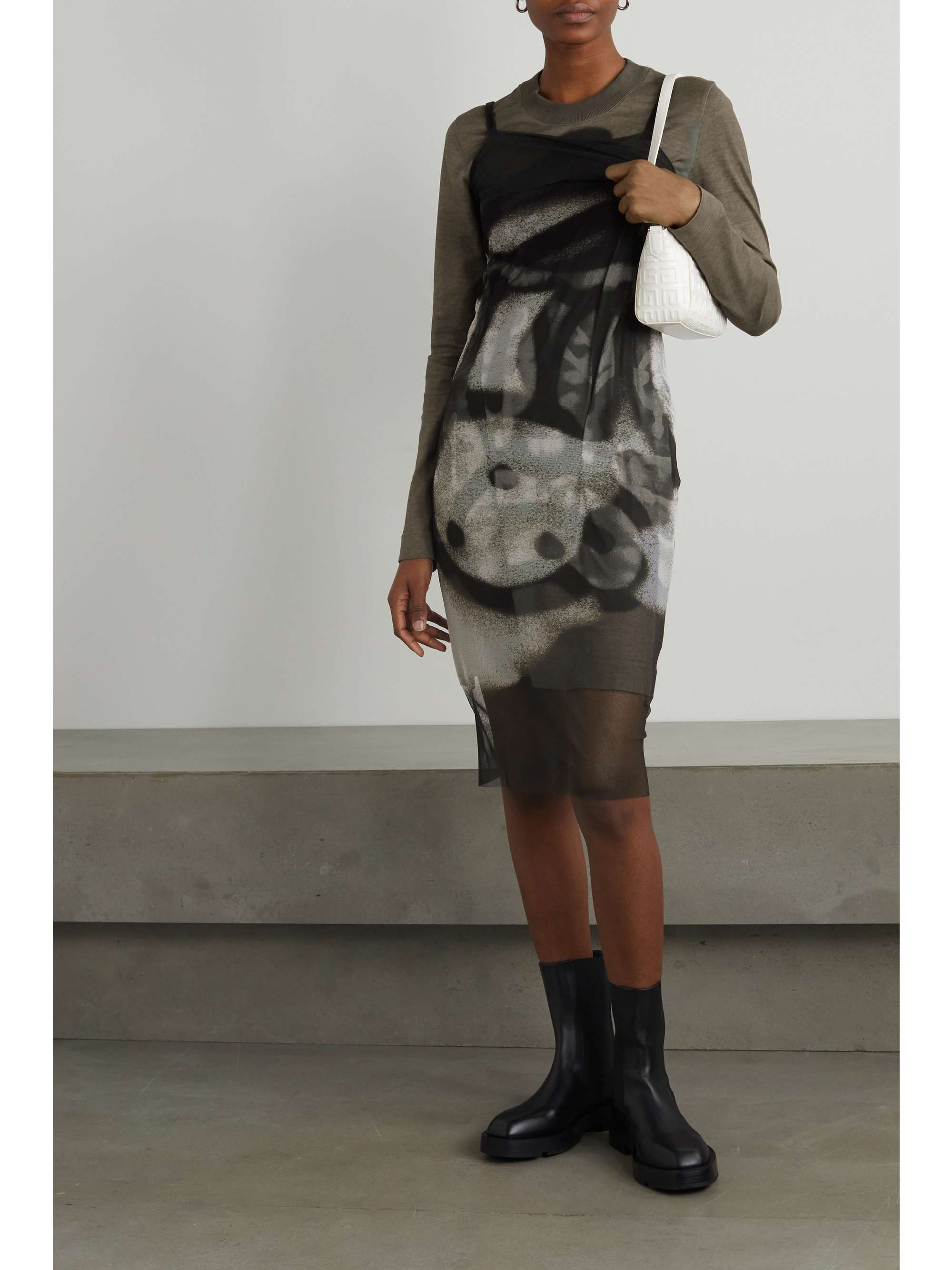 GIVENCHY Layered printed tulle and cotton-jersey midi dress