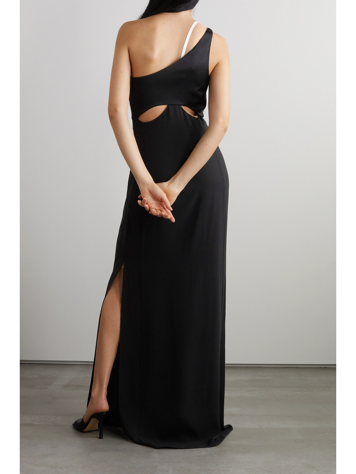 Givenchy One-shoulder Cutout Satin And Crepe Gown In Black