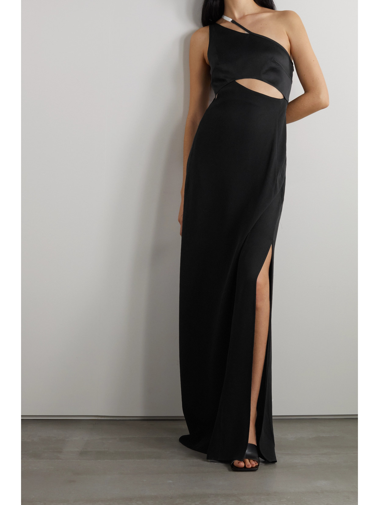 Givenchy One-shoulder Cutout Satin And Crepe Gown In Black