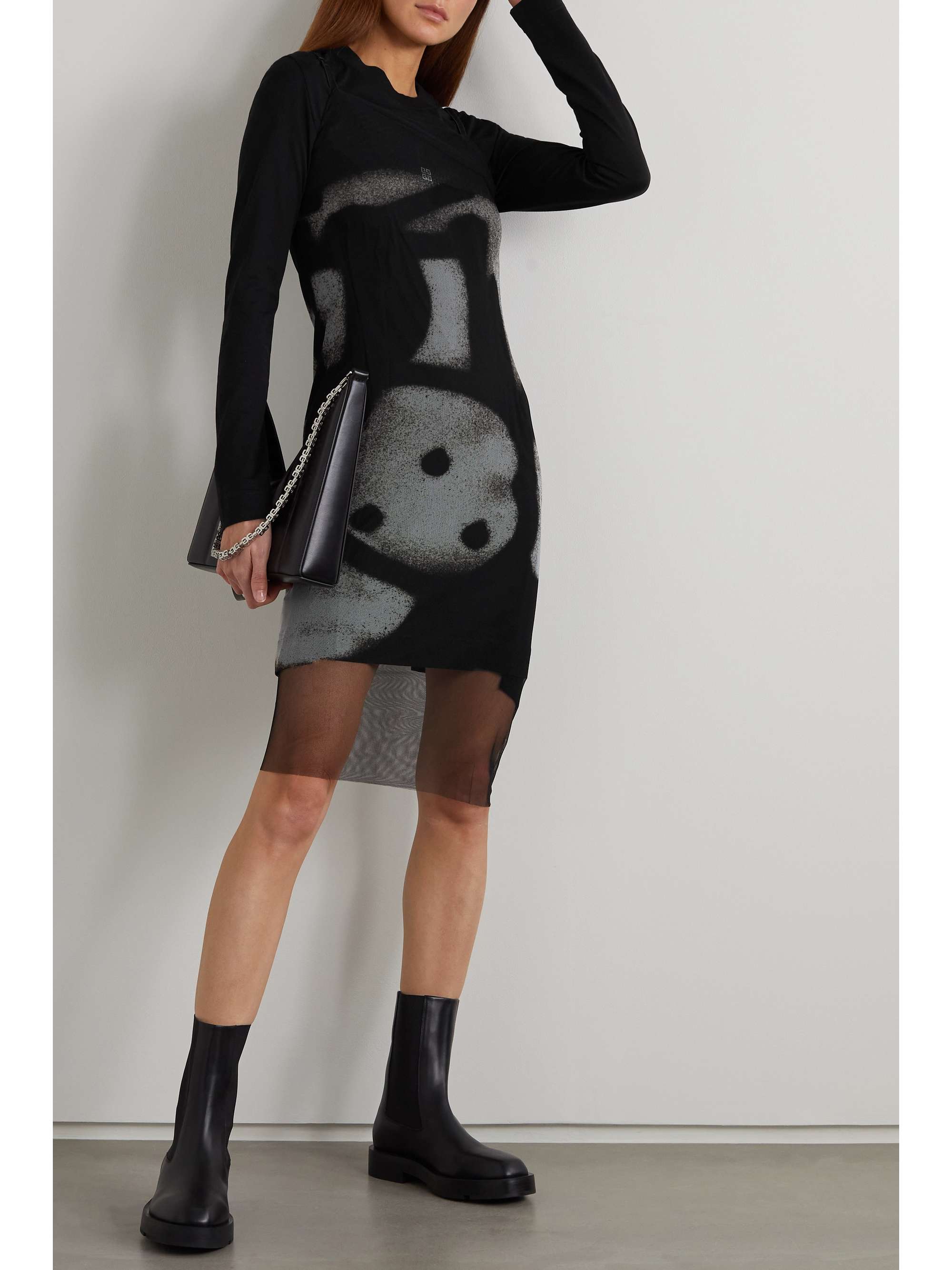GIVENCHY Layered printed tulle and cotton-jersey midi dress