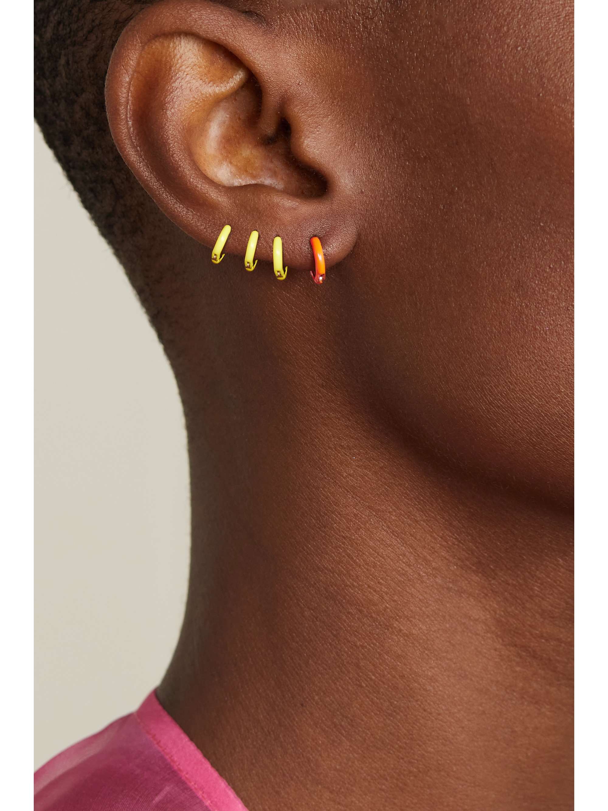 FRY POWERS Unicorn Rainbow gold and enamel earrings