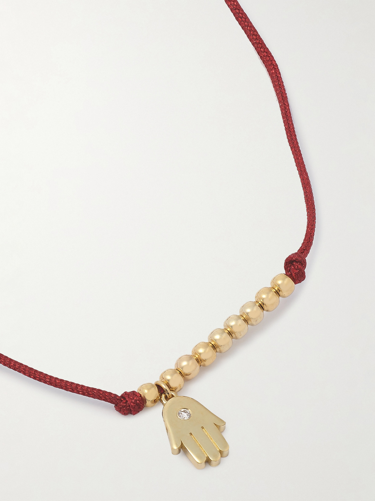 Sydney Evan Hamsa 14-karat Gold, Cord And Diamond Bracelet In Gold