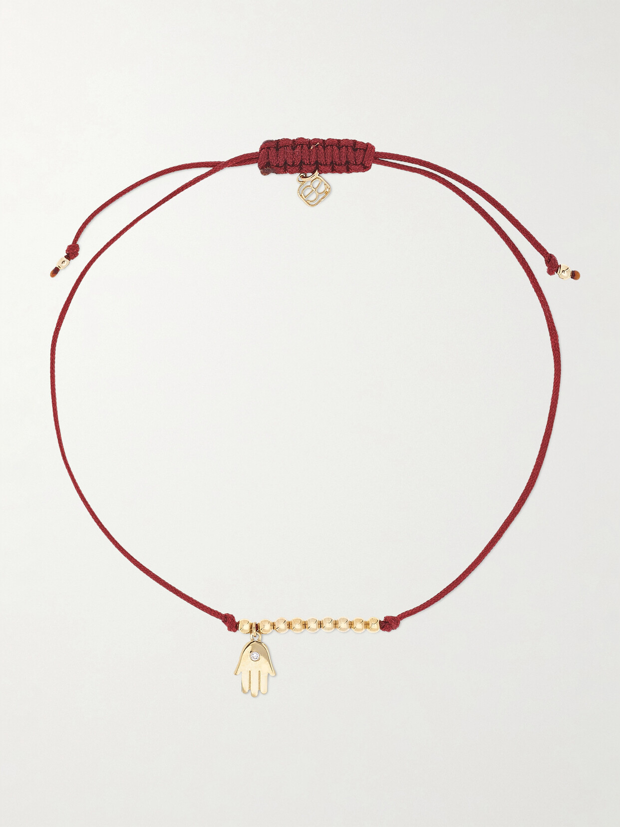 Sydney Evan Hamsa 14-karat Gold, Cord And Diamond Bracelet In Gold