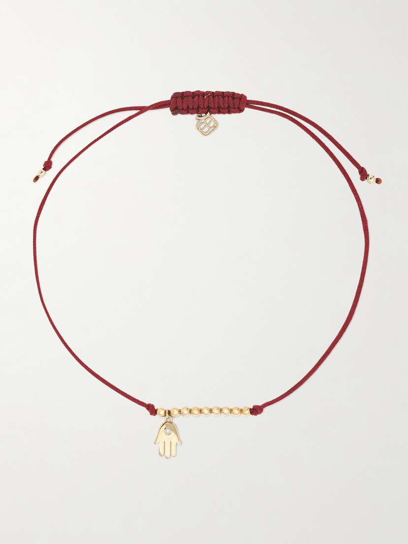 Sydney Evan Hamsa 14-karat Gold, Cord And Diamond Bracelet