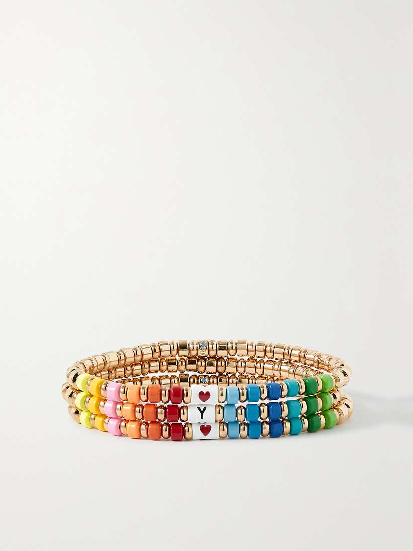 Roxanne Assoulin Little Letters Set Of Three Enamel And Gold-tone Bracelets