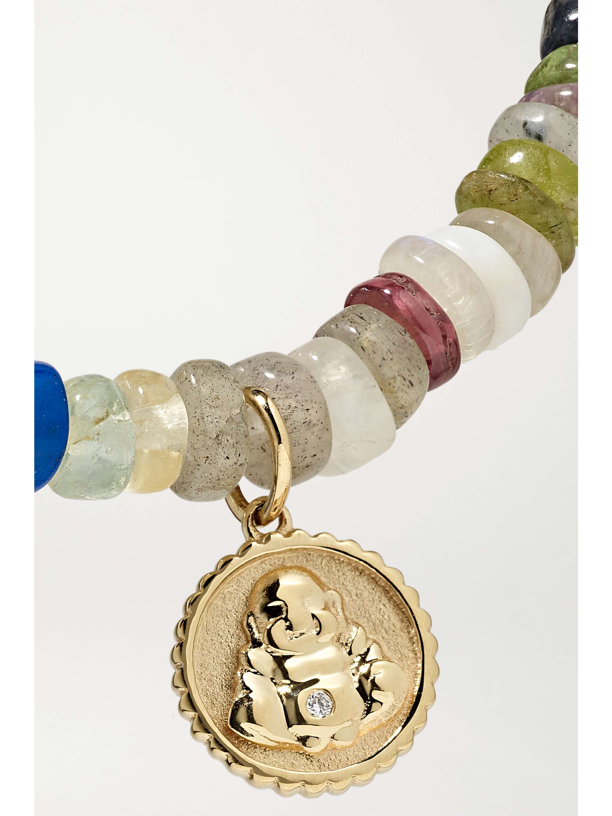 SYDNEY EVAN Tiny Monstera Leaf 14-karat gold multi-stone bracelet