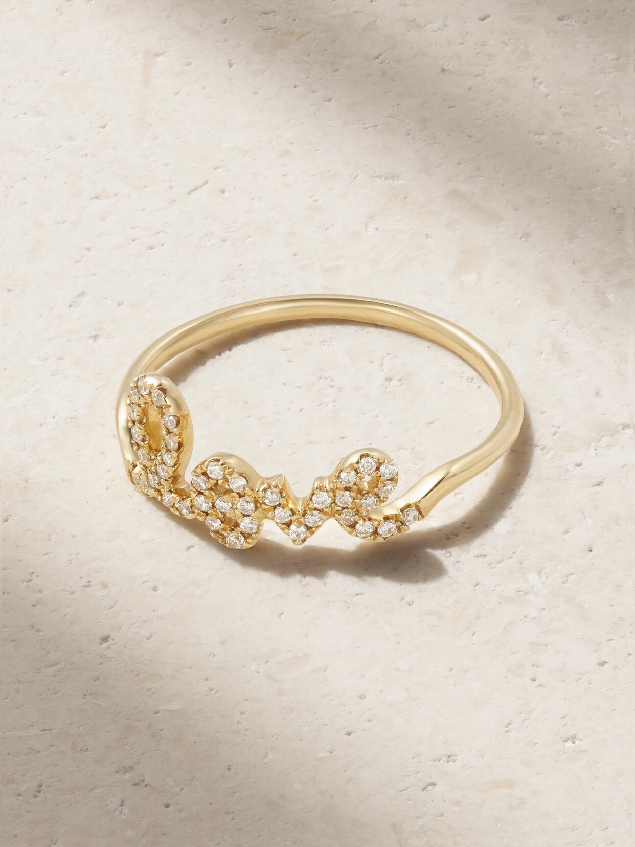 Sydney Evan 14k Gold Diamond Love Script Ring In Gold