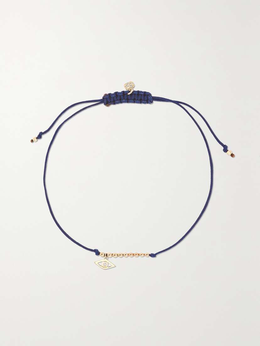 Sydney Evan Evil Eye 14-karat Gold, Cord And Diamond Bracelet