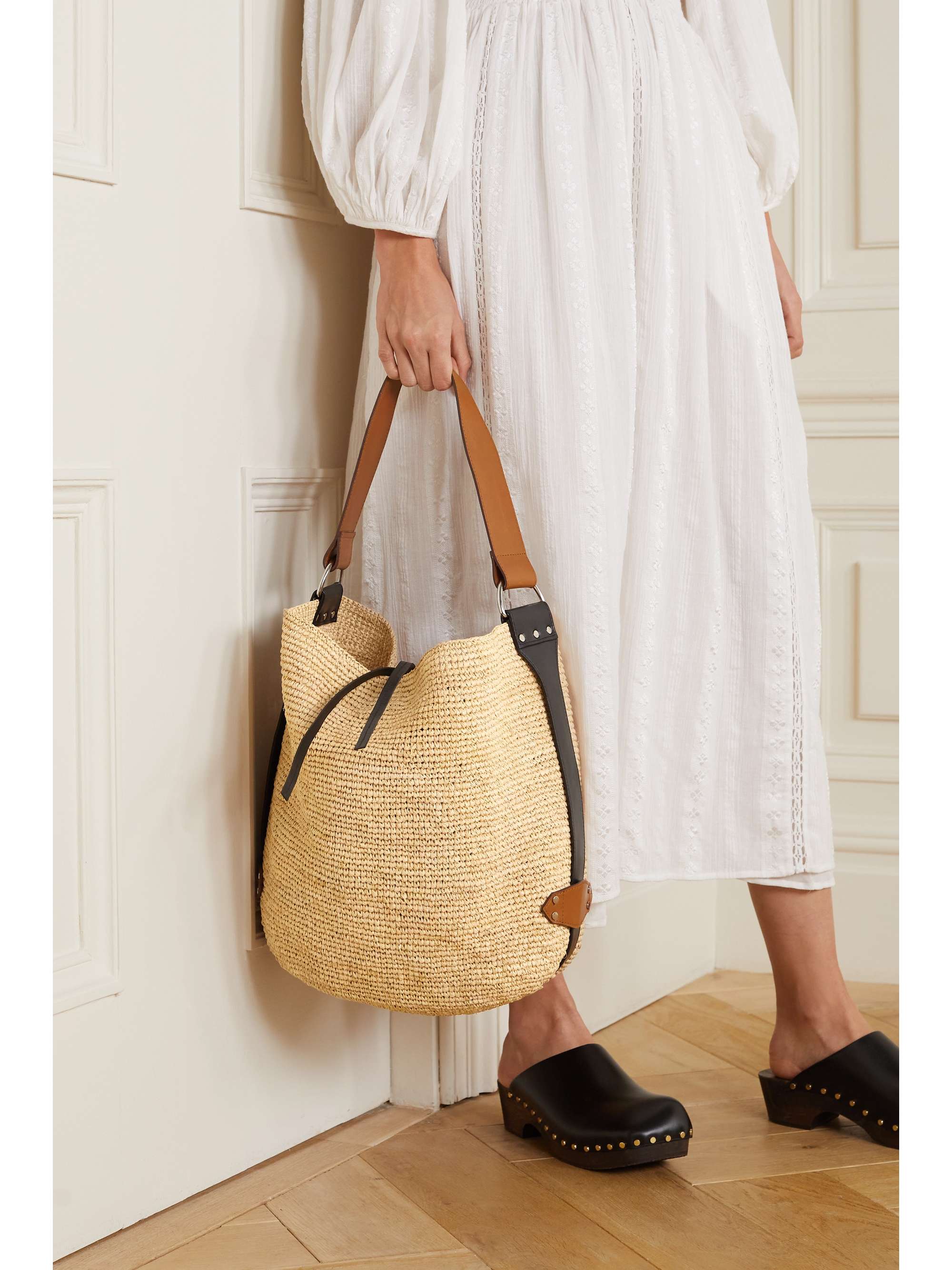 ISABEL MARANT Bayia leather-trimmed raffia tote