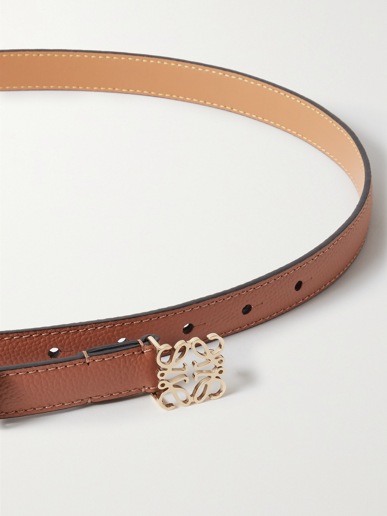 Shop Loewe Anagram Textured-leather Belt In Brown