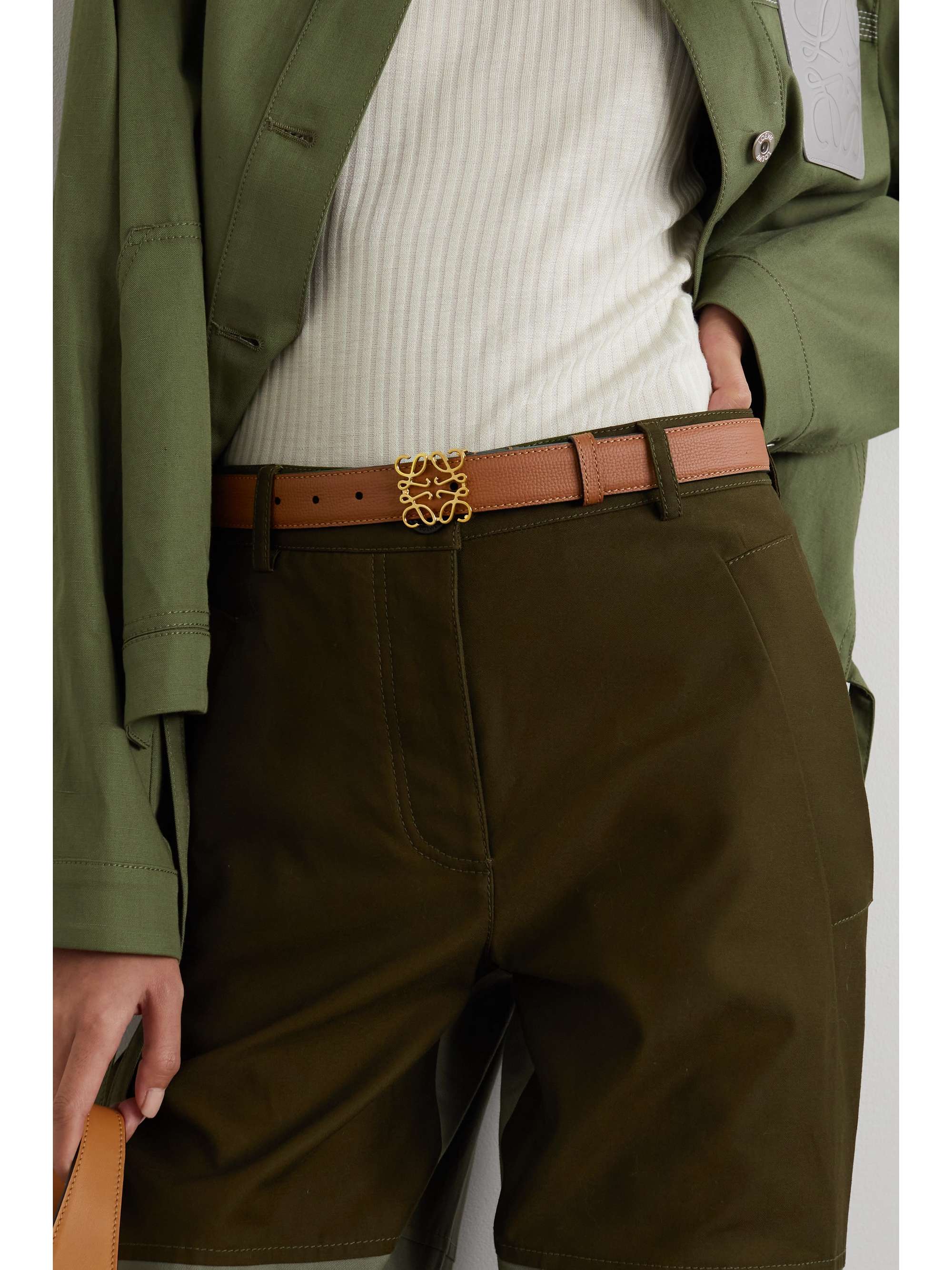 LOEWE Anagram textured-leather waist belt