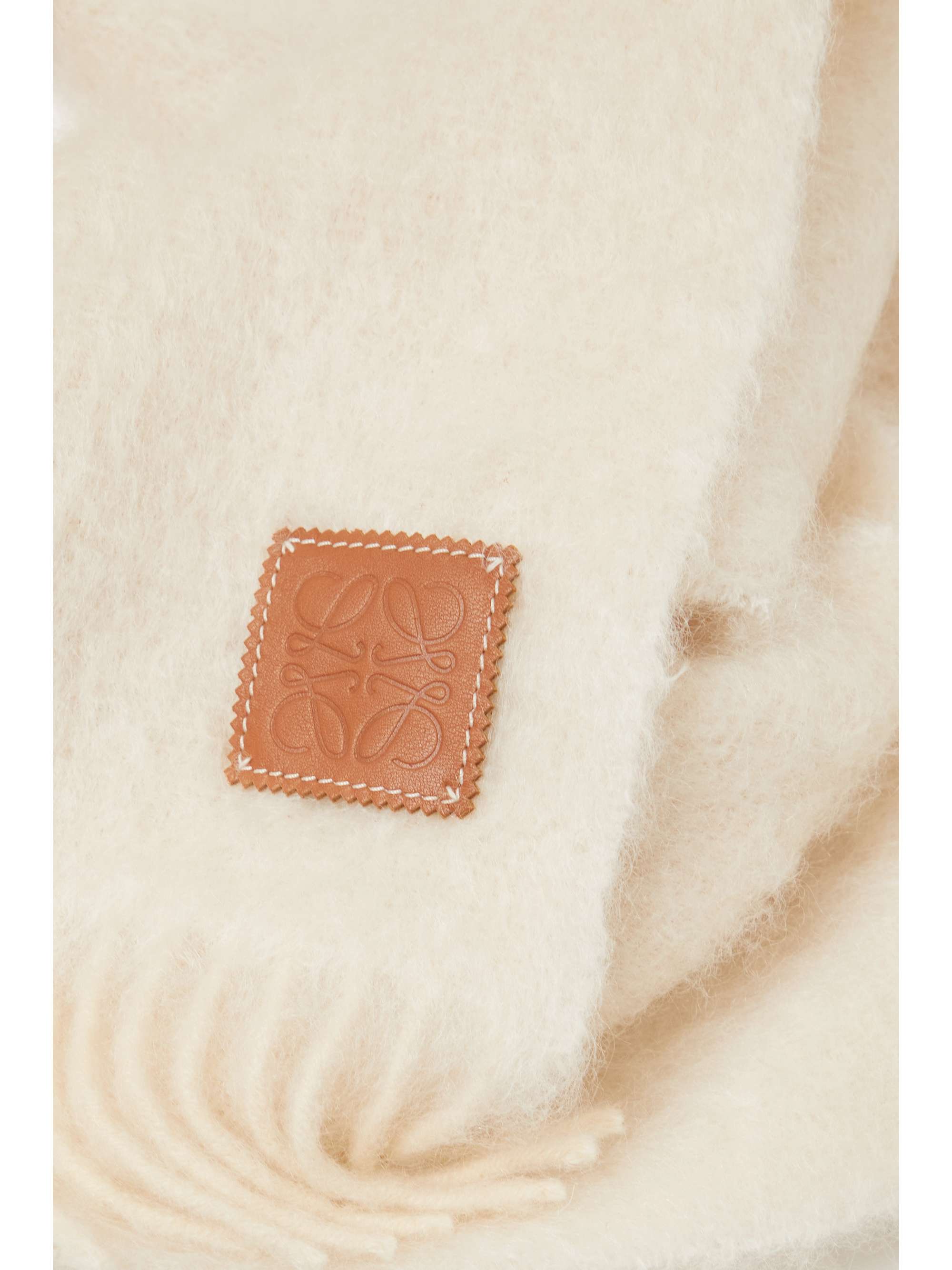 LOEWE Leather-trimmed fringed mohair-blend scarf