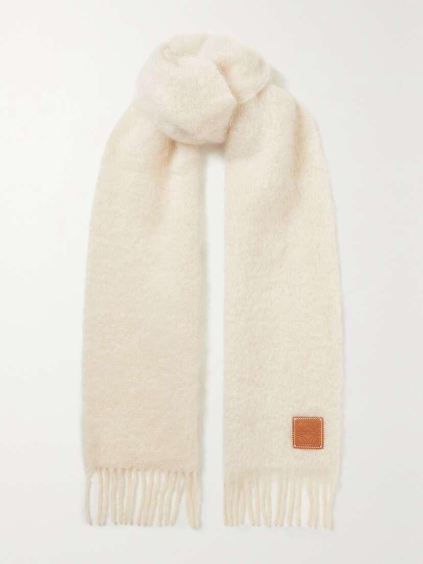 Loewe Leather-trimmed Fringed Mohair-blend Scarf