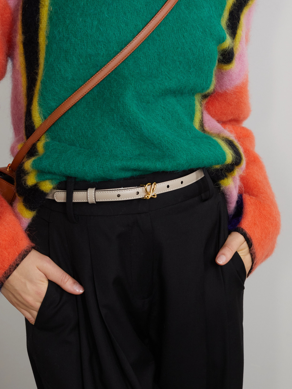 Loewe Textured-leather Belt In Neutrals