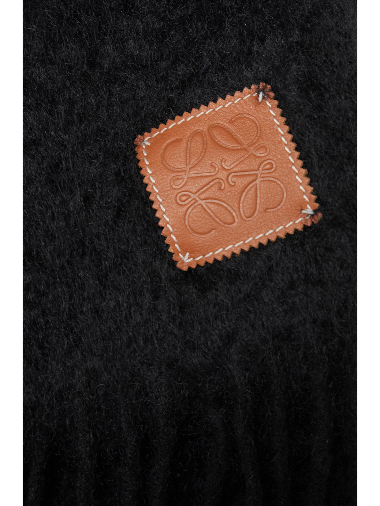 Loewe Fringed Leather-trimmed Mohair-blend Scarf In Black