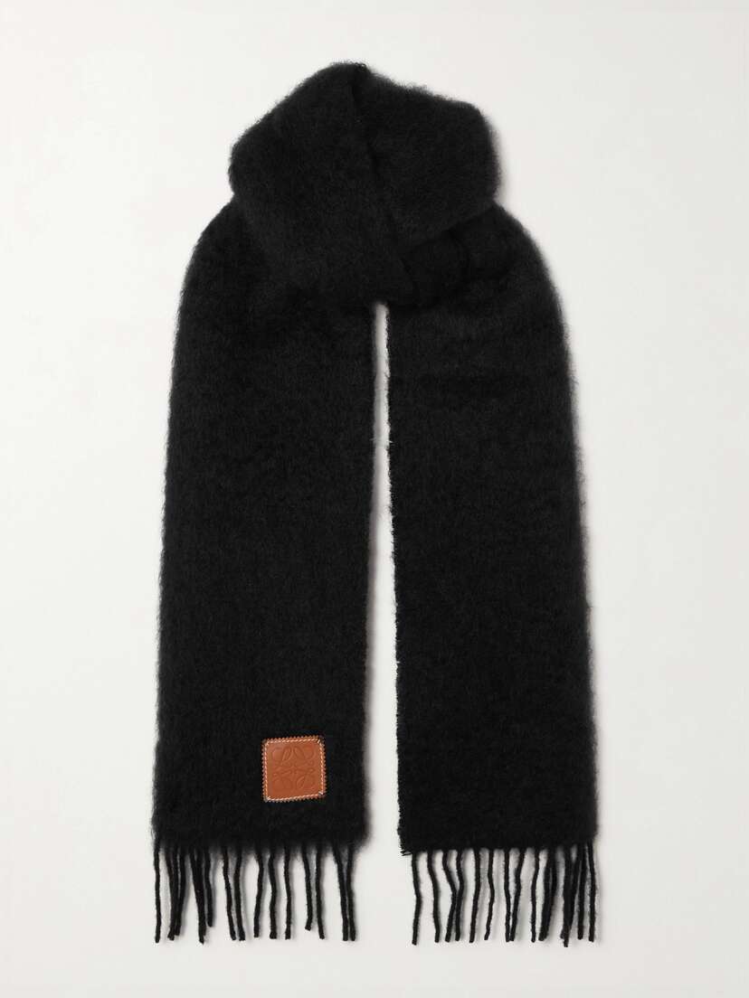 Loewe Fringed Leather-trimmed Mohair-blend Scarf