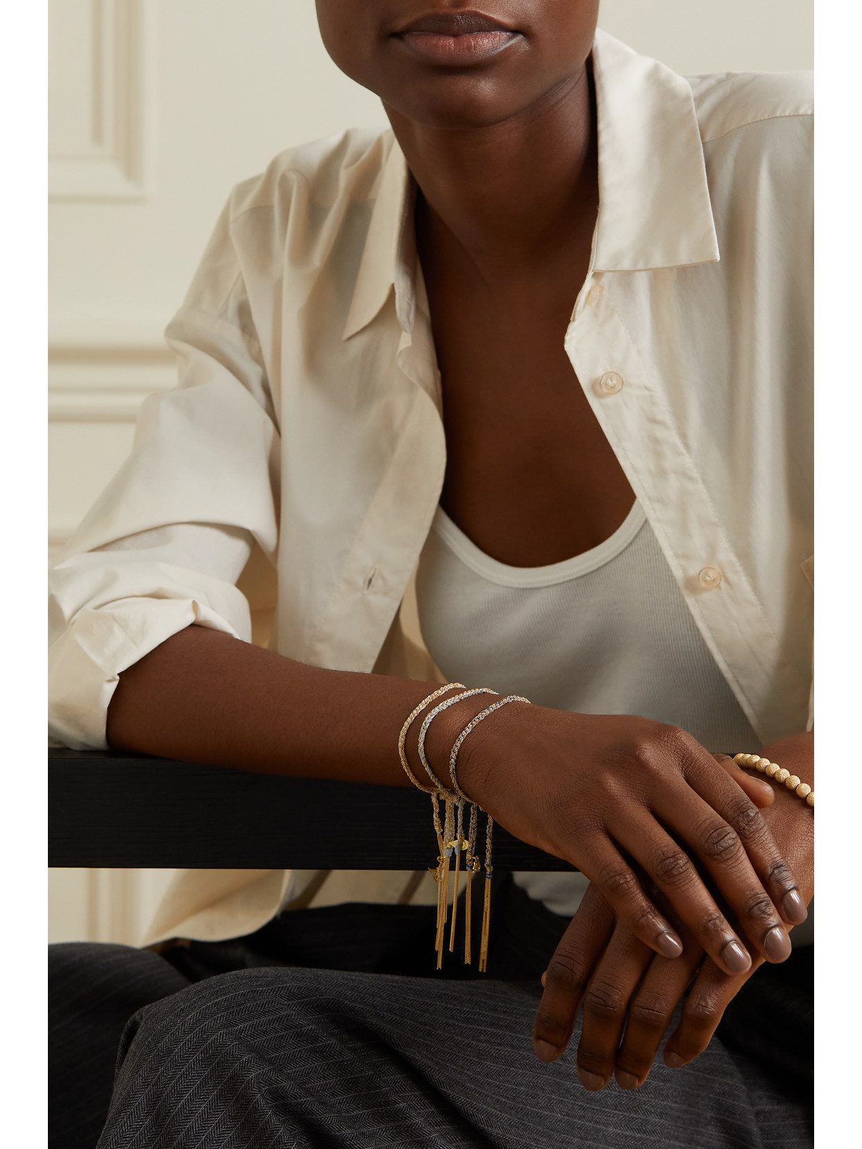 CAROLINA BUCCI BALANCE LUCKY 18-KARAT GOLD AND SILK BRACELET 