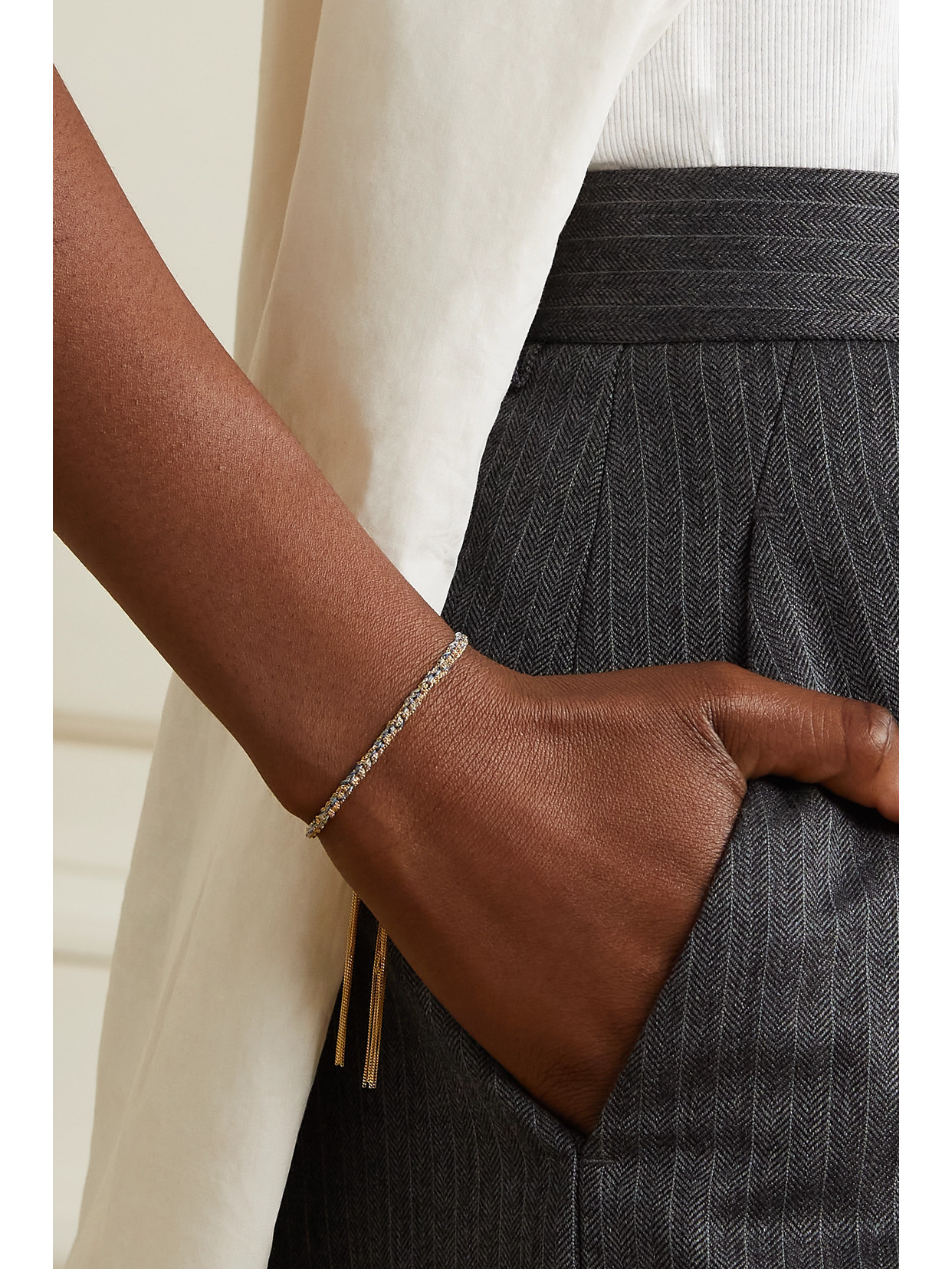 CAROLINA BUCCI BALANCE LUCKY 18-KARAT GOLD AND SILK BRACELET 