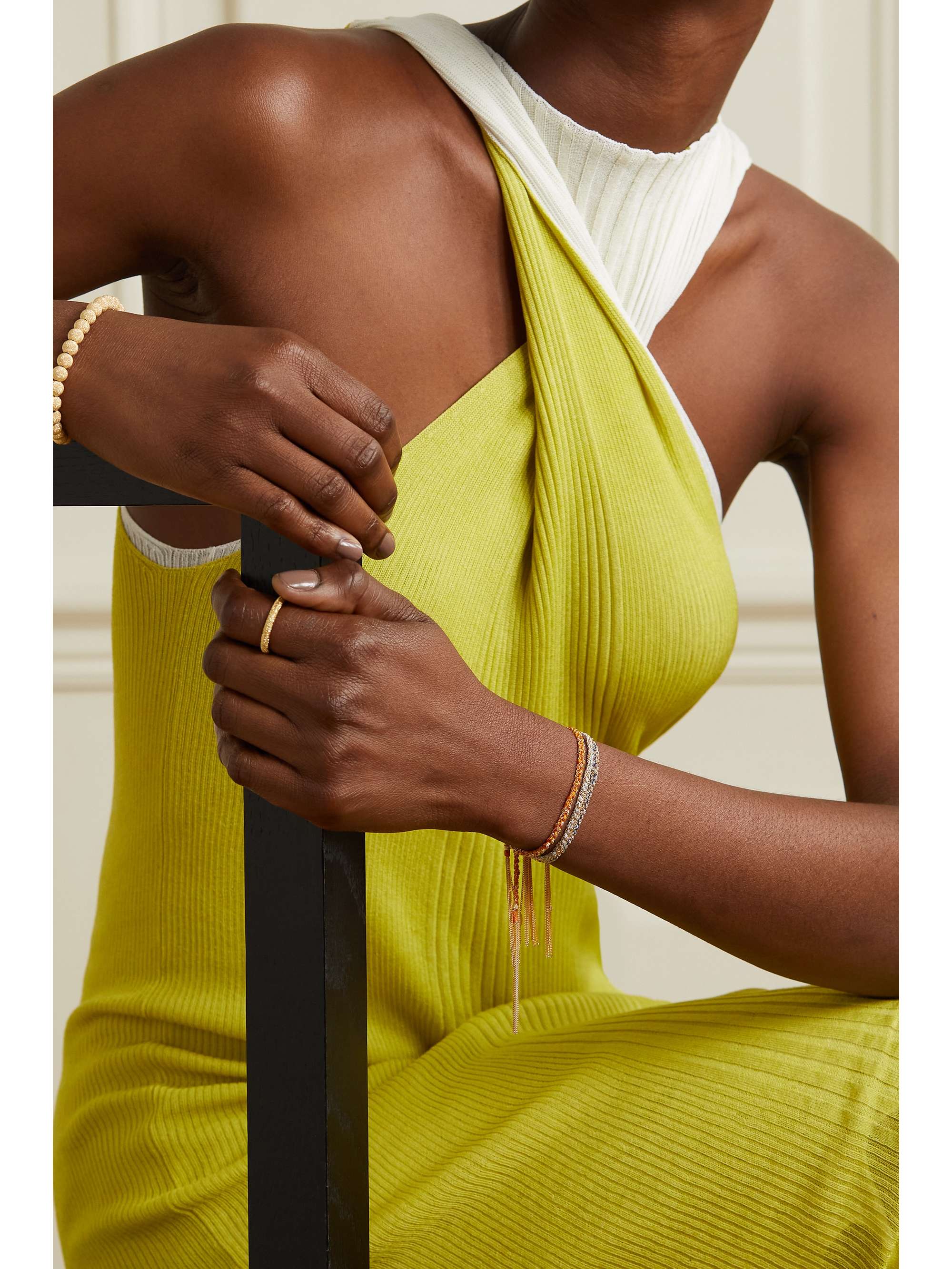 CAROLINA BUCCI Kiss Lucky 18-karat gold and silk diamond bracelet