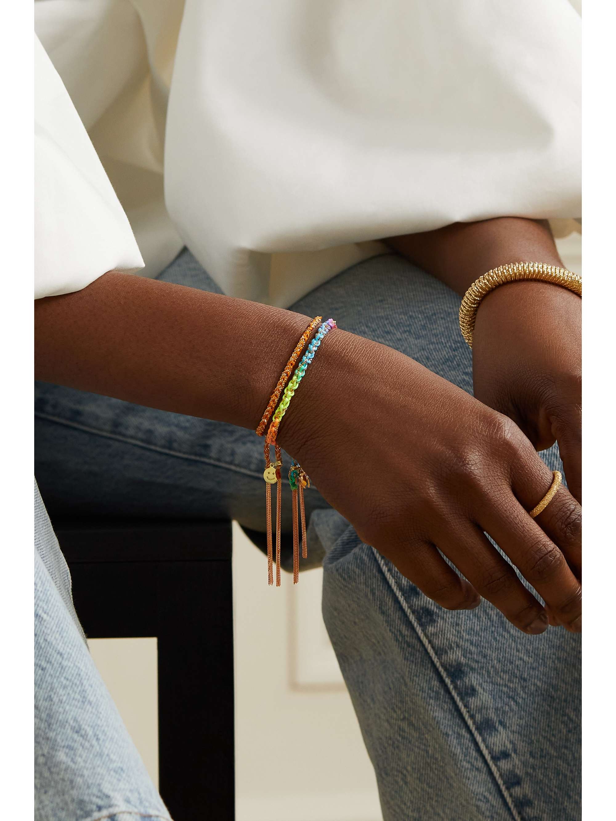 CAROLINA BUCCI Kiss Lucky 18-karat gold and silk diamond bracelet