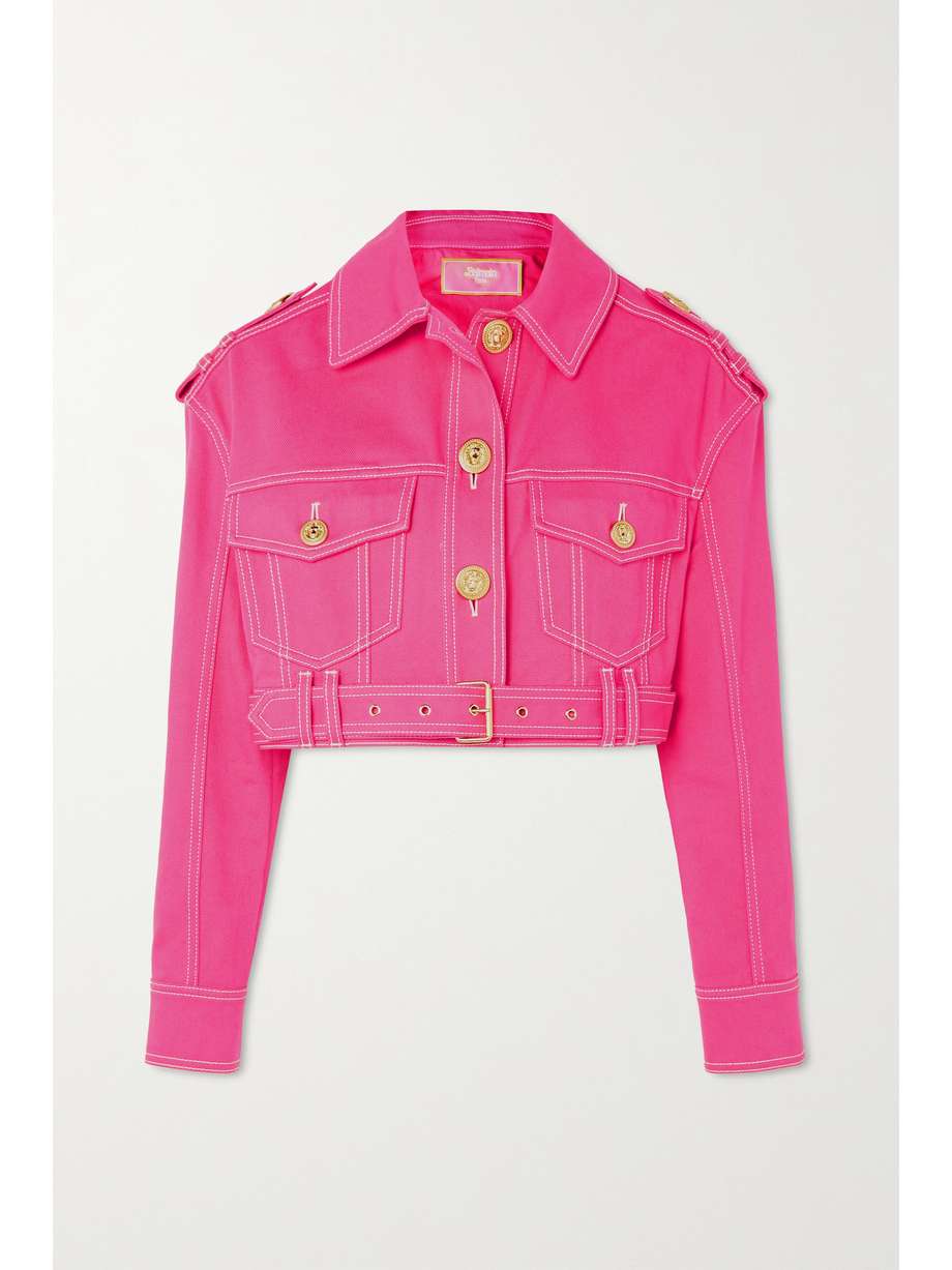 Embroidered Denim Jacket Pink