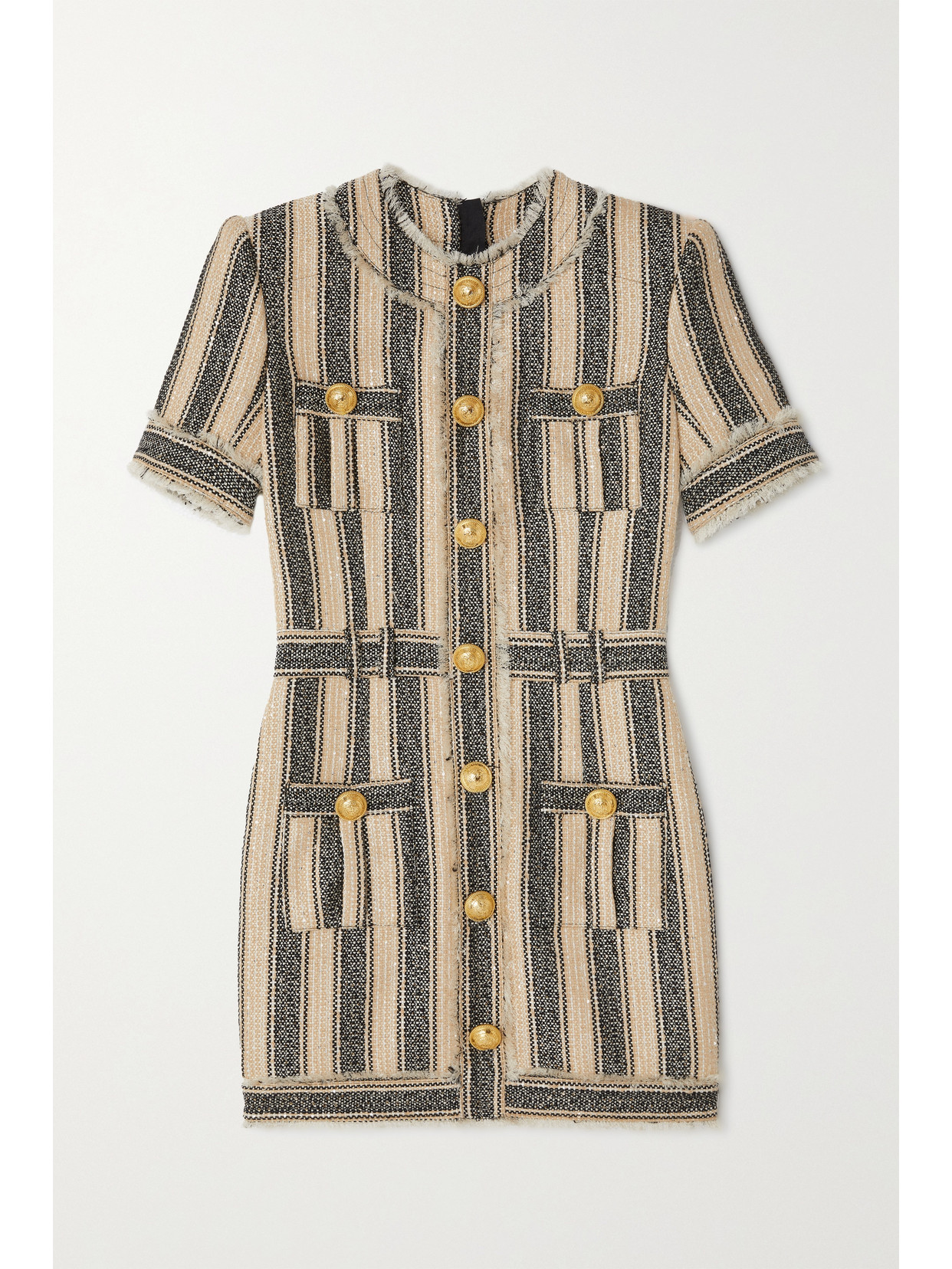 Balmain Stiped Pique Dress In Neutrals
